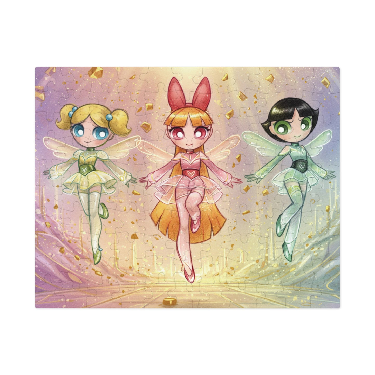 30, 110, 252 pcs Magical Fairy Trio Jigsaw Puzzle, Colorful Fairies in a Glittering World, Pastel Fantasy Puzzle, Glittering Fairy Puzzle