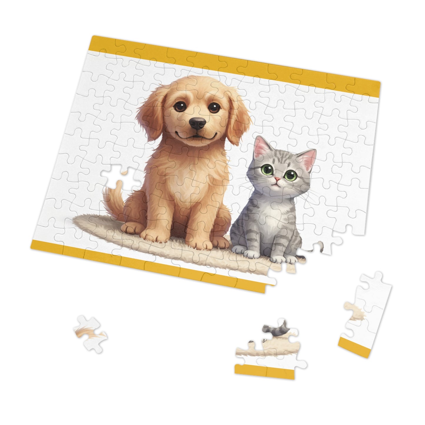 30, 110, 252 Jigsaw Puzzle| Adorable Puppy and Kitten Puzzle | Cute Pet Duo Jigsaw | Whimsical Animal Illustration for Kids & Pet Lovers | Multiple Sizes Available