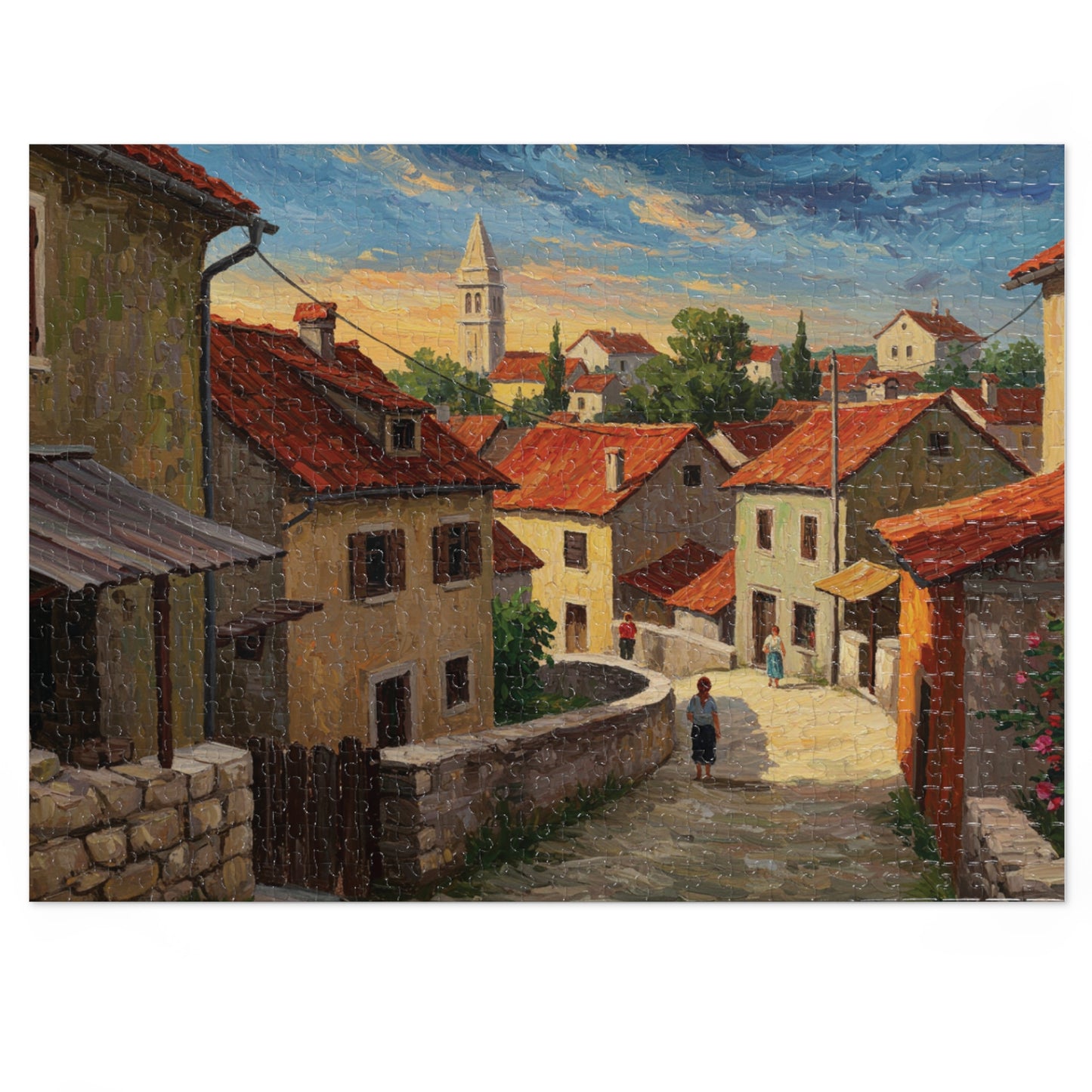 110, 252, 500, 1000, 2000 Mediterranean Village Jigsaw Puzzle Jigsaw Puzzle, Rustic European Village, Old World Architecture and Warm Colors