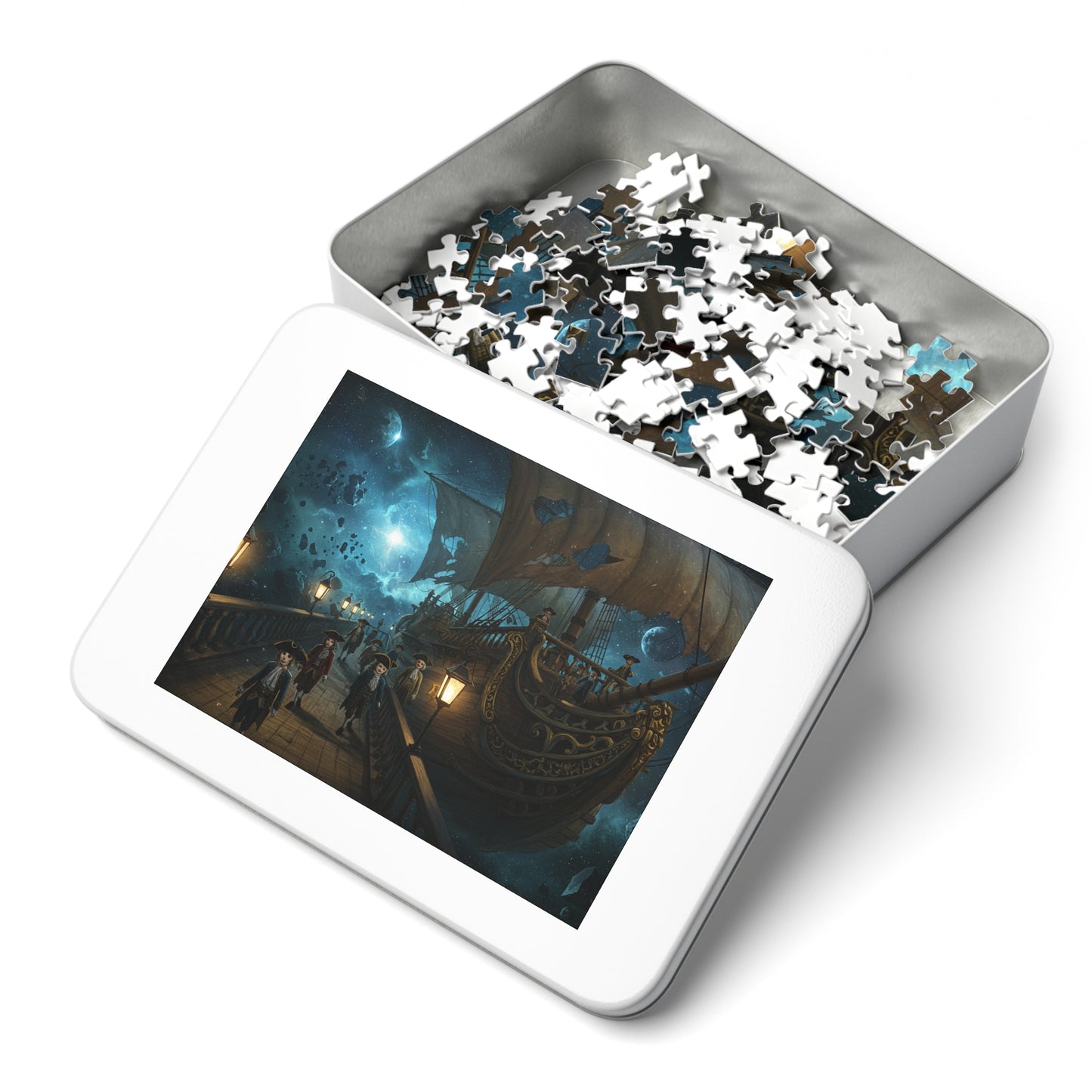 Fantasy Night Ship Jigsaw Puzzle Moonlit Sky and Lantern Deck Scene