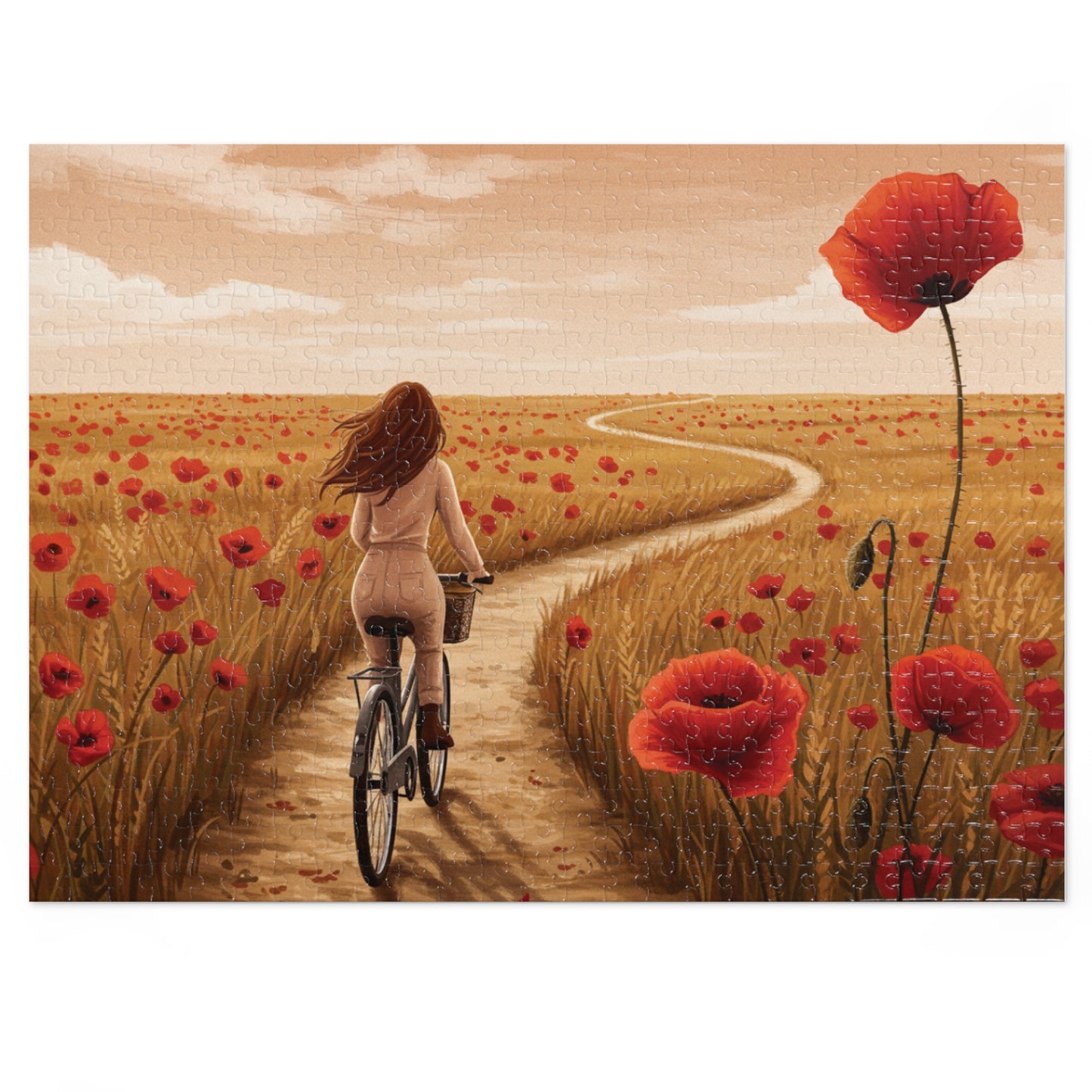 110, 252, 500, 1000, 2000 Golden Poppy Fields Jigsaw Puzzle – Serene Summer Bike Ride, Serene Poppy Fields Jigsaw Puzzle with Tin, Escape into Nature – Summer Cycling Puzzle with Flowers