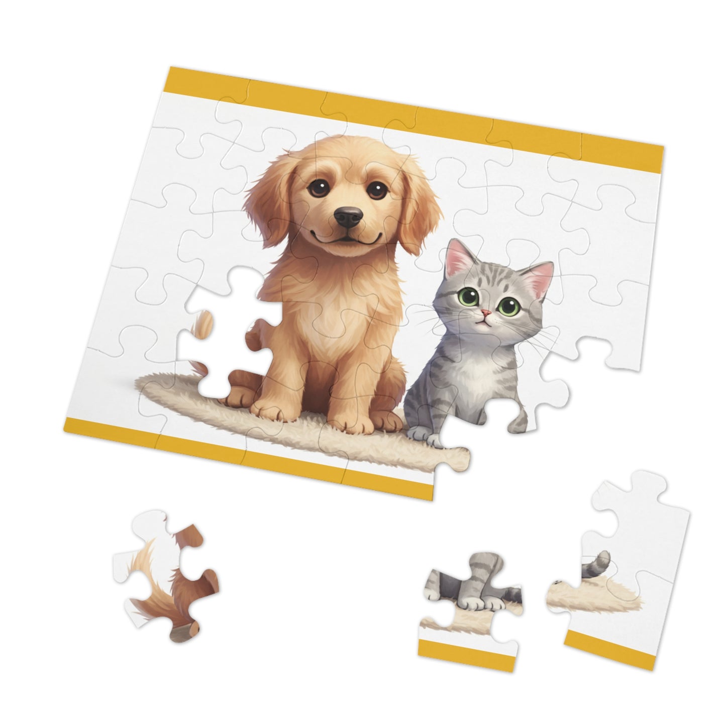 30, 110, 252 Jigsaw Puzzle| Adorable Puppy and Kitten Puzzle | Cute Pet Duo Jigsaw | Whimsical Animal Illustration for Kids & Pet Lovers | Multiple Sizes Available