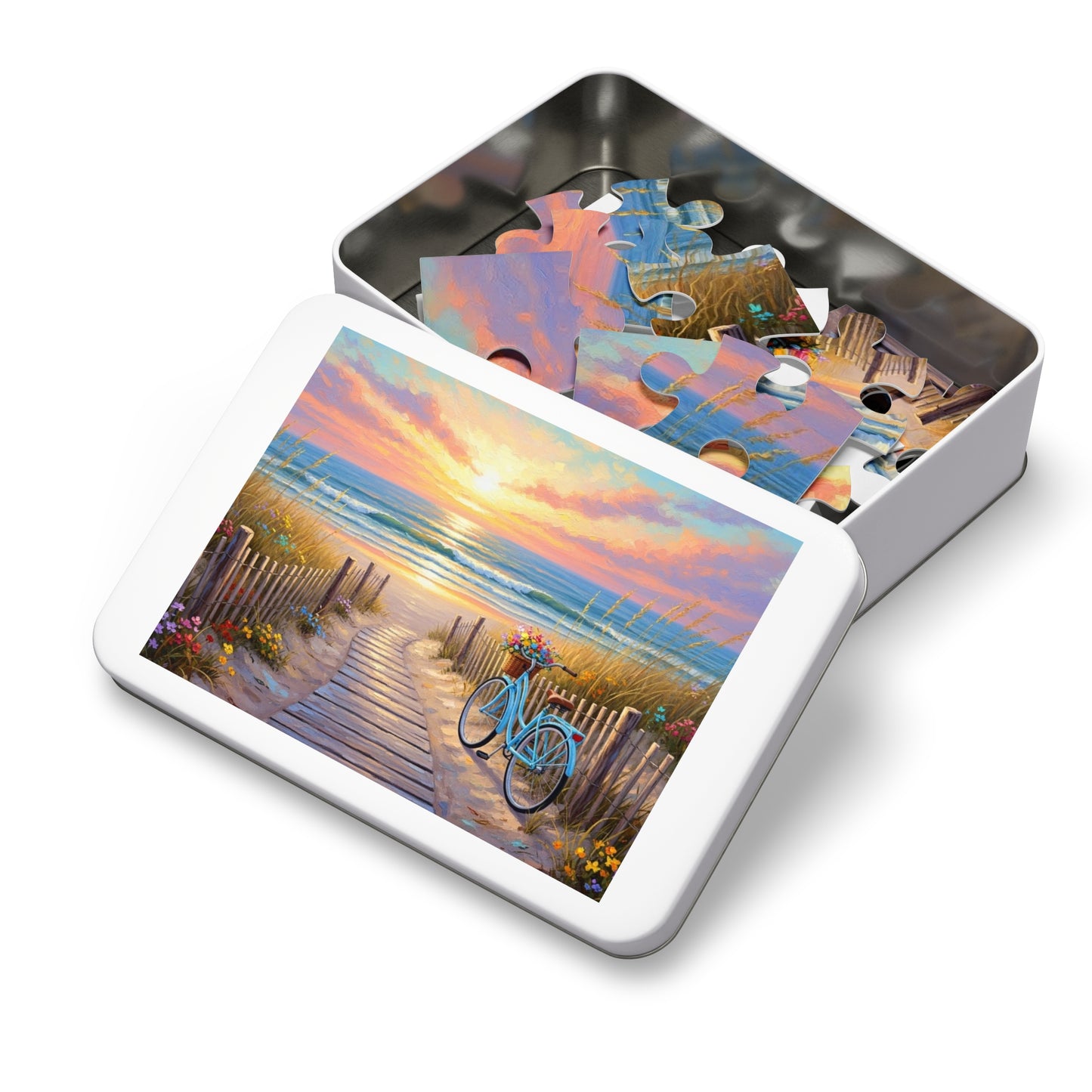 Beach Boardwalk at Sunset Puzzle 🧩 Serene Ocean Landscape Art