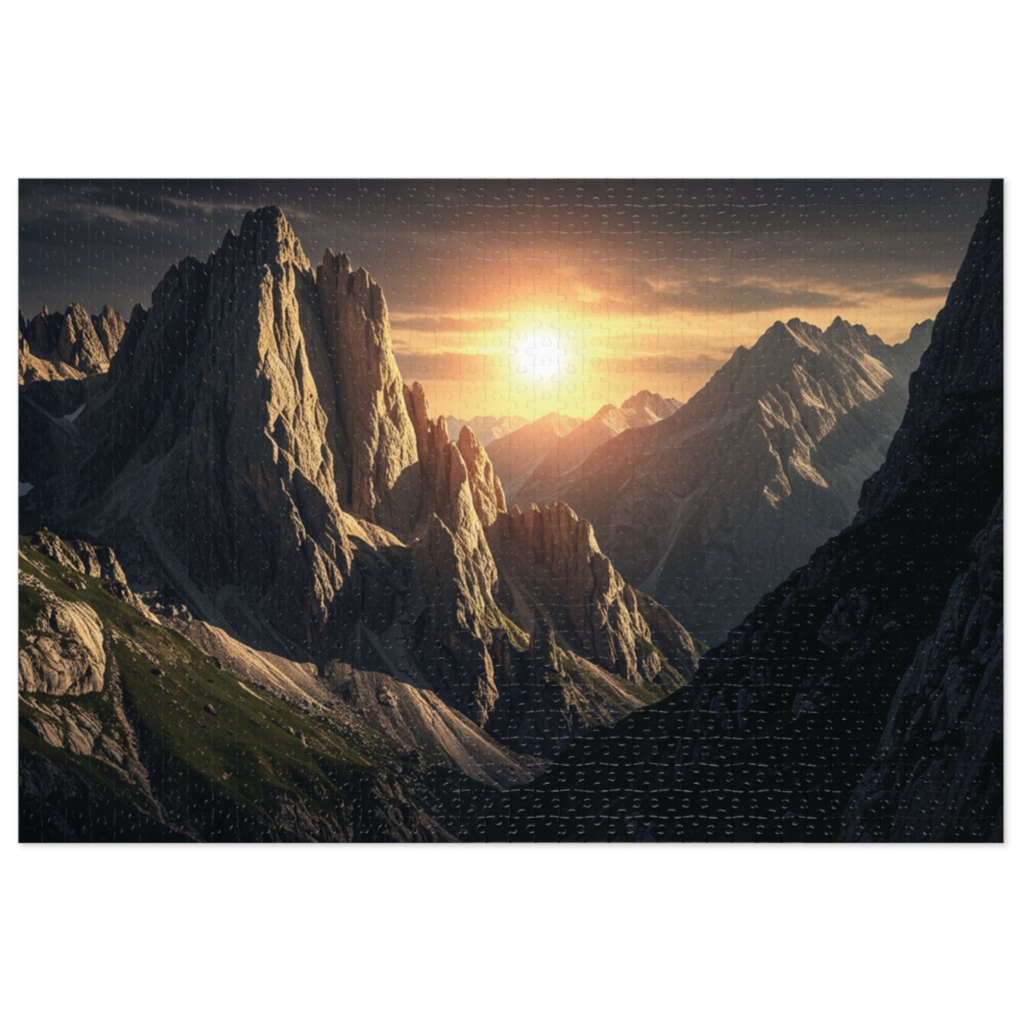 110, 252, 500, 1000, 2000 Golden Mountain Sunrise Jigsaw Puzzle – Dramatic Peaks, Sunset Glow, Nature-Inspired Gift in Collector’s Tin