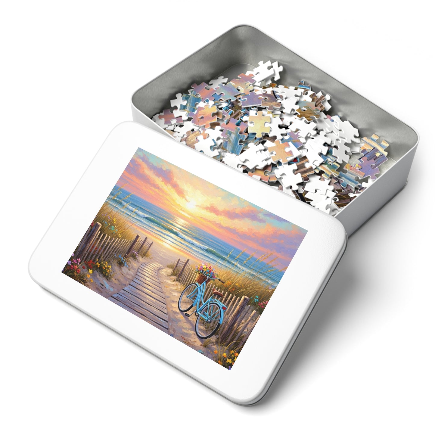 Beach Boardwalk at Sunset Puzzle 🧩 Serene Ocean Landscape Art
