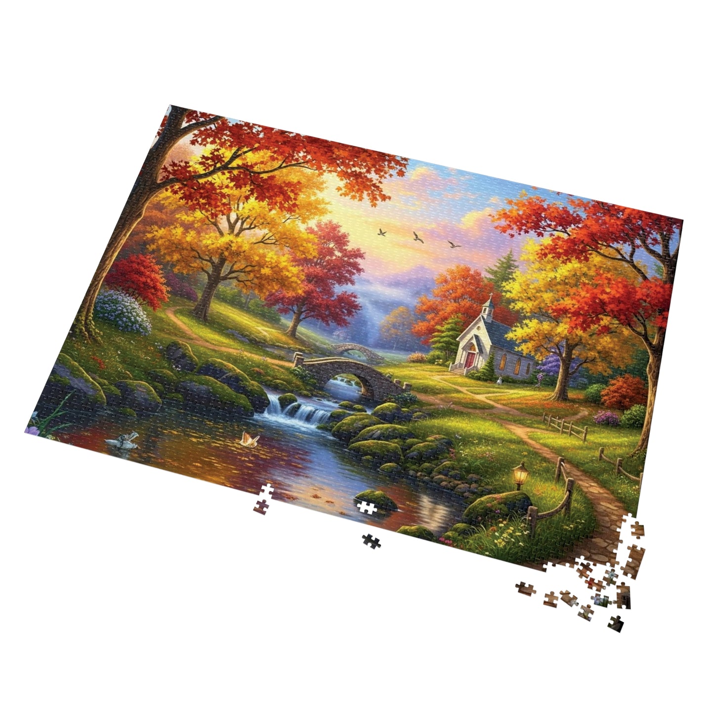 Autumn Chapel Serenity Jigsaw Puzzle