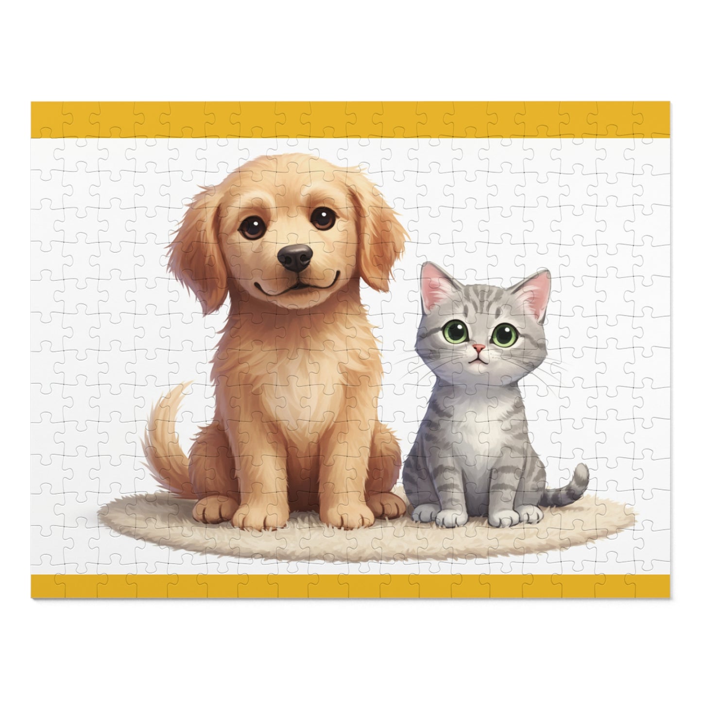 30, 110, 252 Jigsaw Puzzle| Adorable Puppy and Kitten Puzzle | Cute Pet Duo Jigsaw | Whimsical Animal Illustration for Kids & Pet Lovers | Multiple Sizes Available
