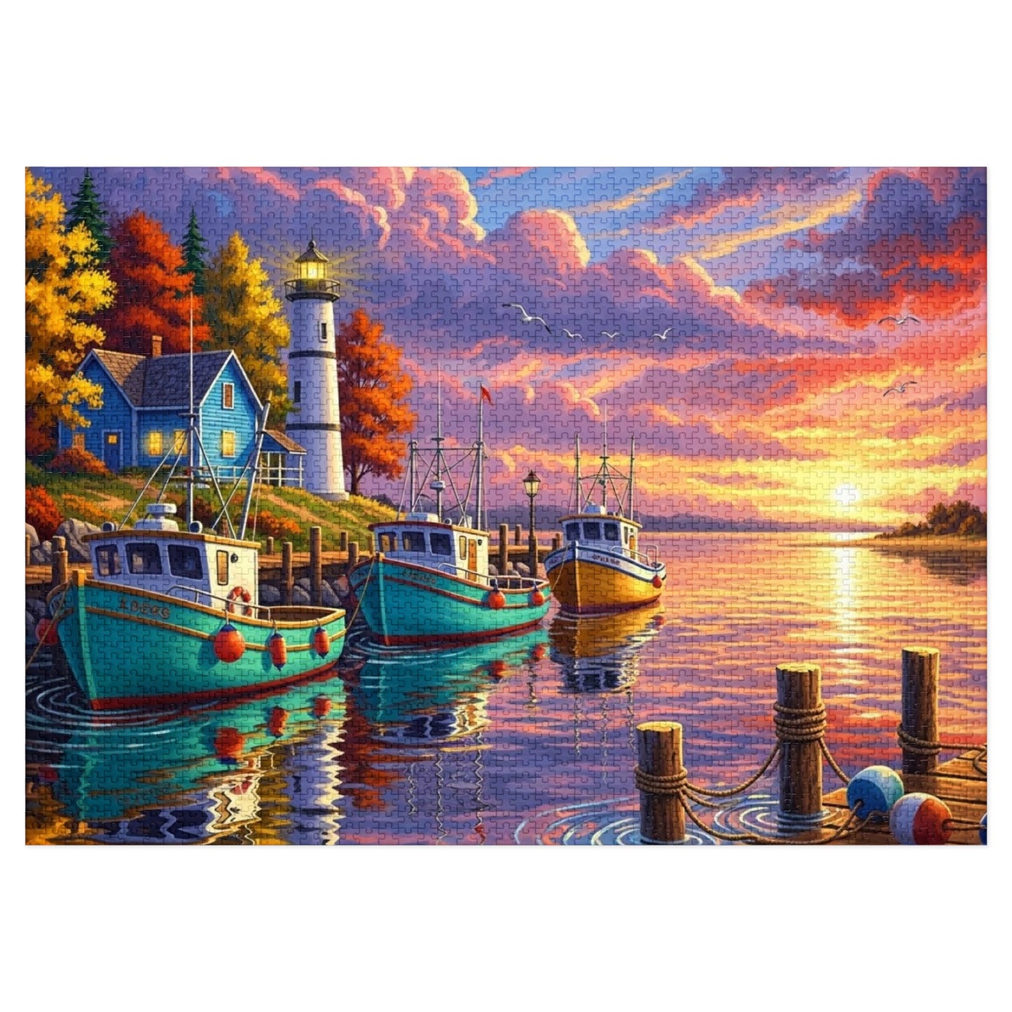 Autumn Harbor Lighthouse Jigsaw Puzzle