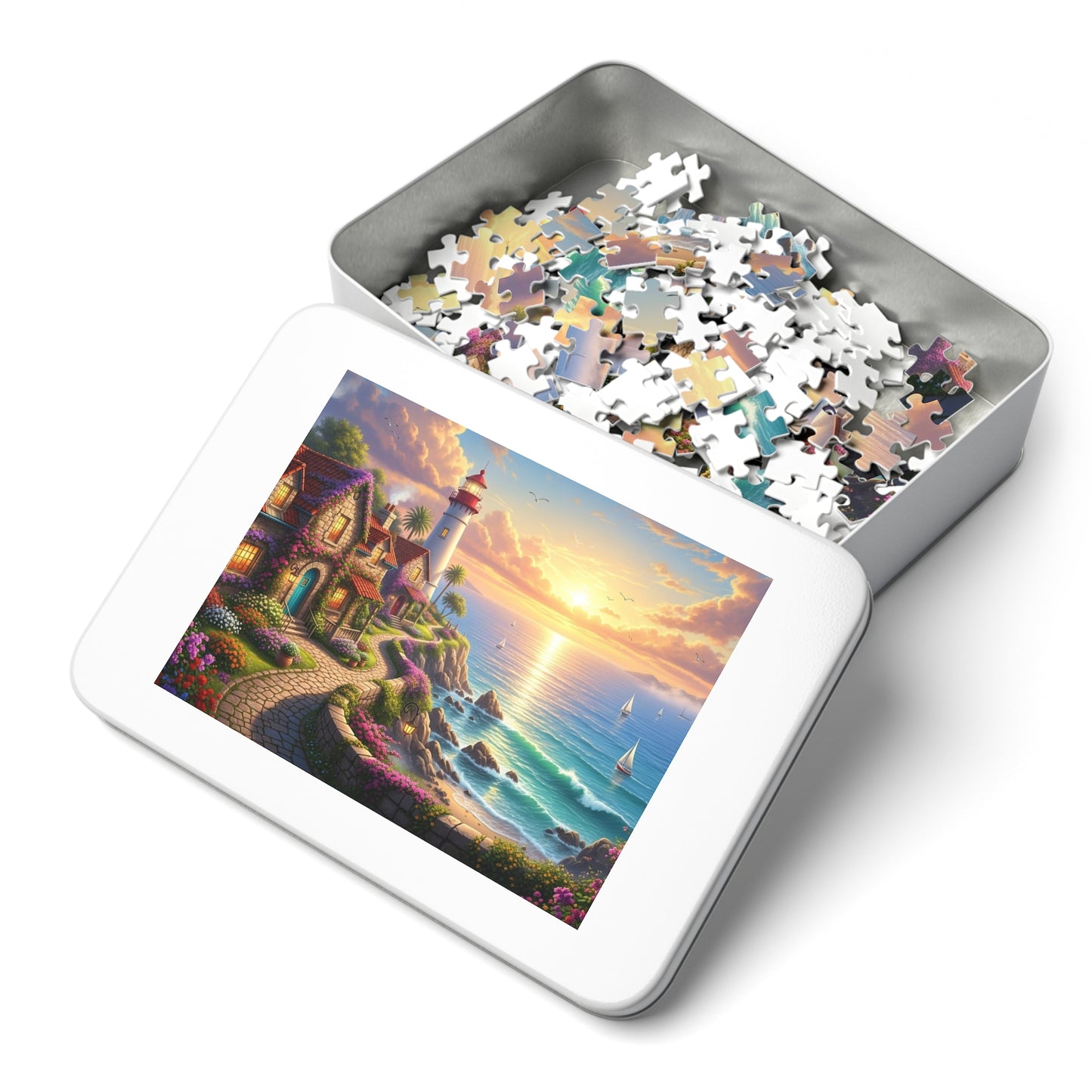 Coastal Lighthouse Sunset Jigsaw Puzzle