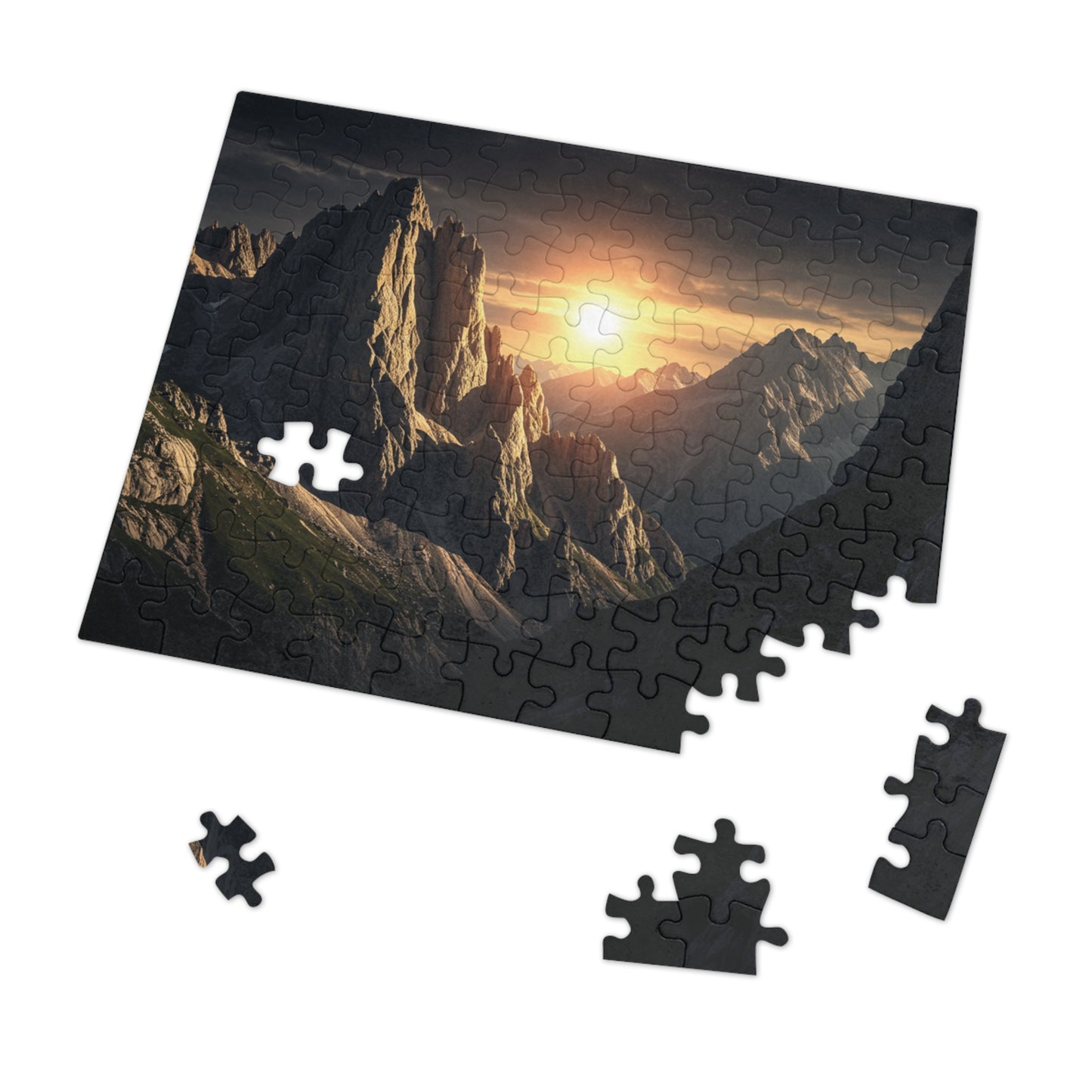 110, 252, 500, 1000, 2000 Golden Mountain Sunrise Jigsaw Puzzle – Dramatic Peaks, Sunset Glow, Nature-Inspired Gift in Collector’s Tin