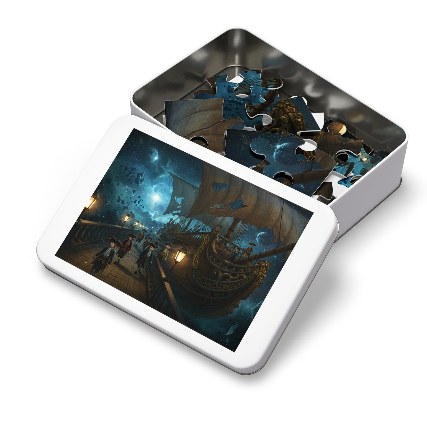 Fantasy Night Ship Jigsaw Puzzle Moonlit Sky and Lantern Deck Scene