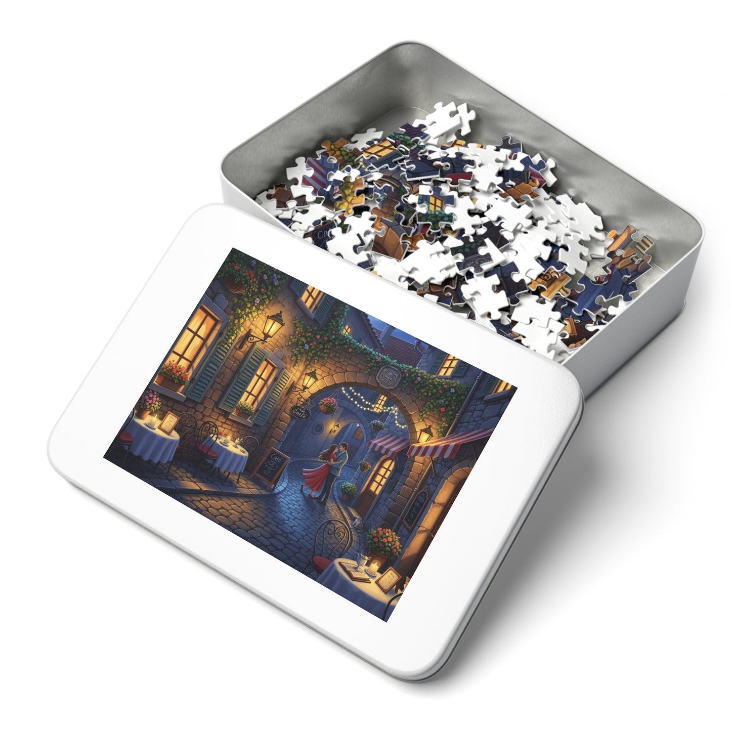 Romantic Café Alley Jigsaw Puzzle | Cozy European Evening Scene