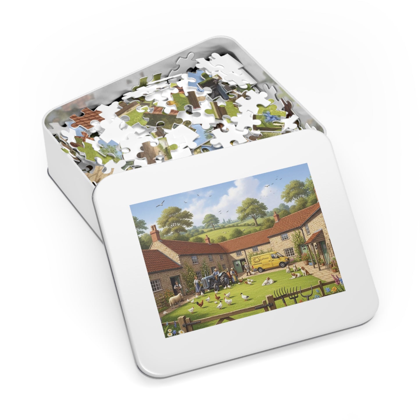Countryside Village Farm Jigsaw Puzzle with Dogs Chickens and Sheep