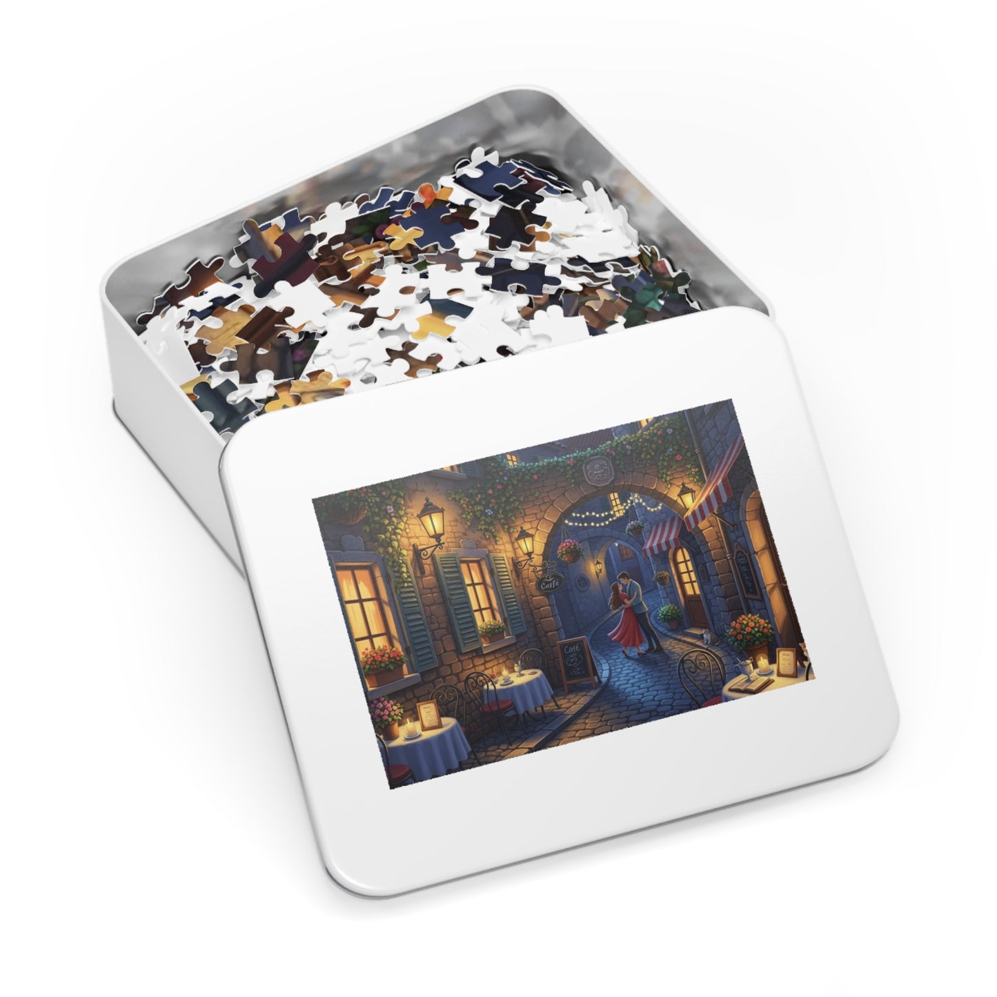 Romantic Café Alley Jigsaw Puzzle | Cozy European Evening Scene