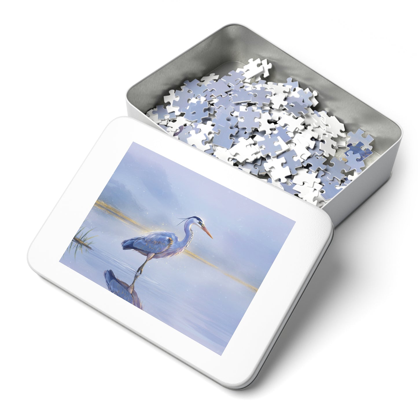110, 252, 500, 1000, 2000 pc Heron Lake Jigsaw Puzzle, Elegant Bird Standing in Tranquil Waters, Peaceful Nature Puzzle, Tranquil Bird Puzzle