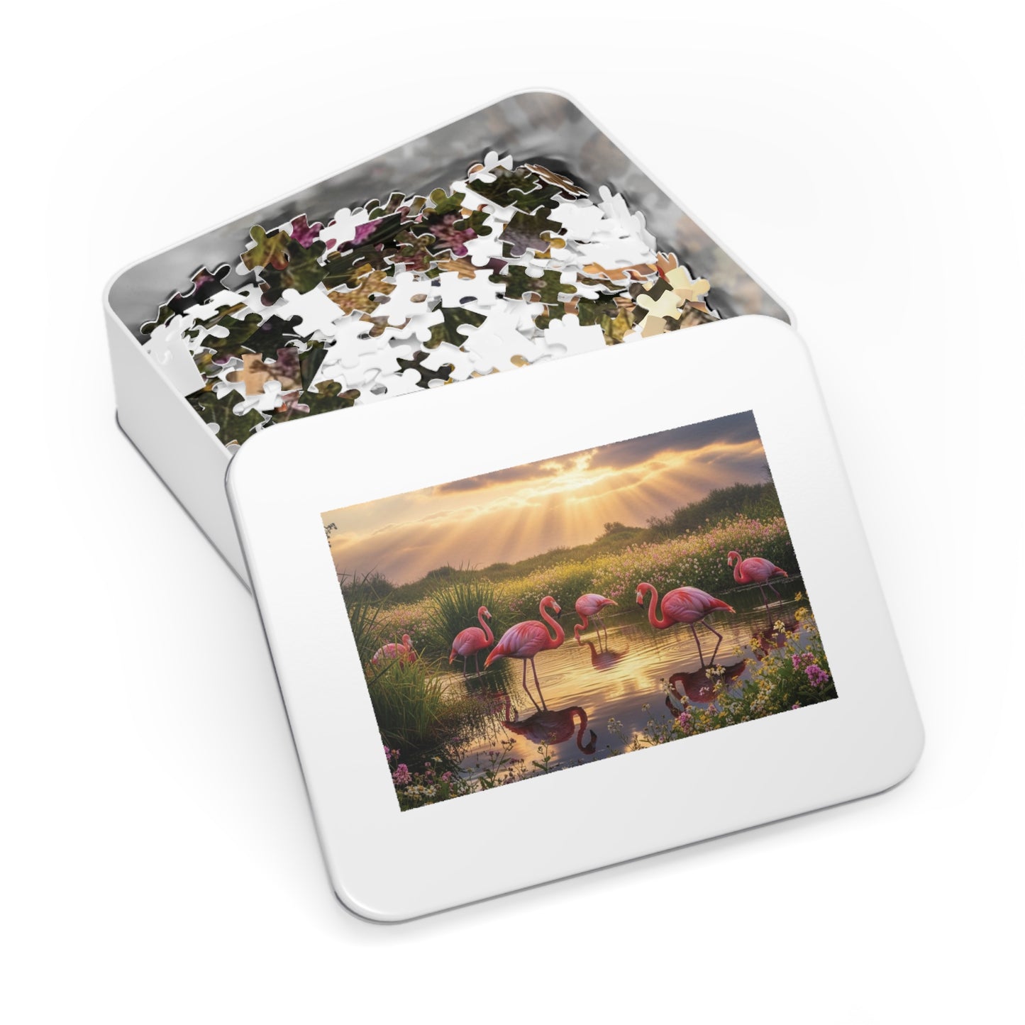 Flamingo Sunset Paradise Jigsaw Puzzle | Serene Nature Wildlife Scene at Golden Hour