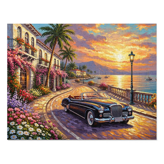 Vintage Convertible Coastal Sunset Jigsaw Puzzle