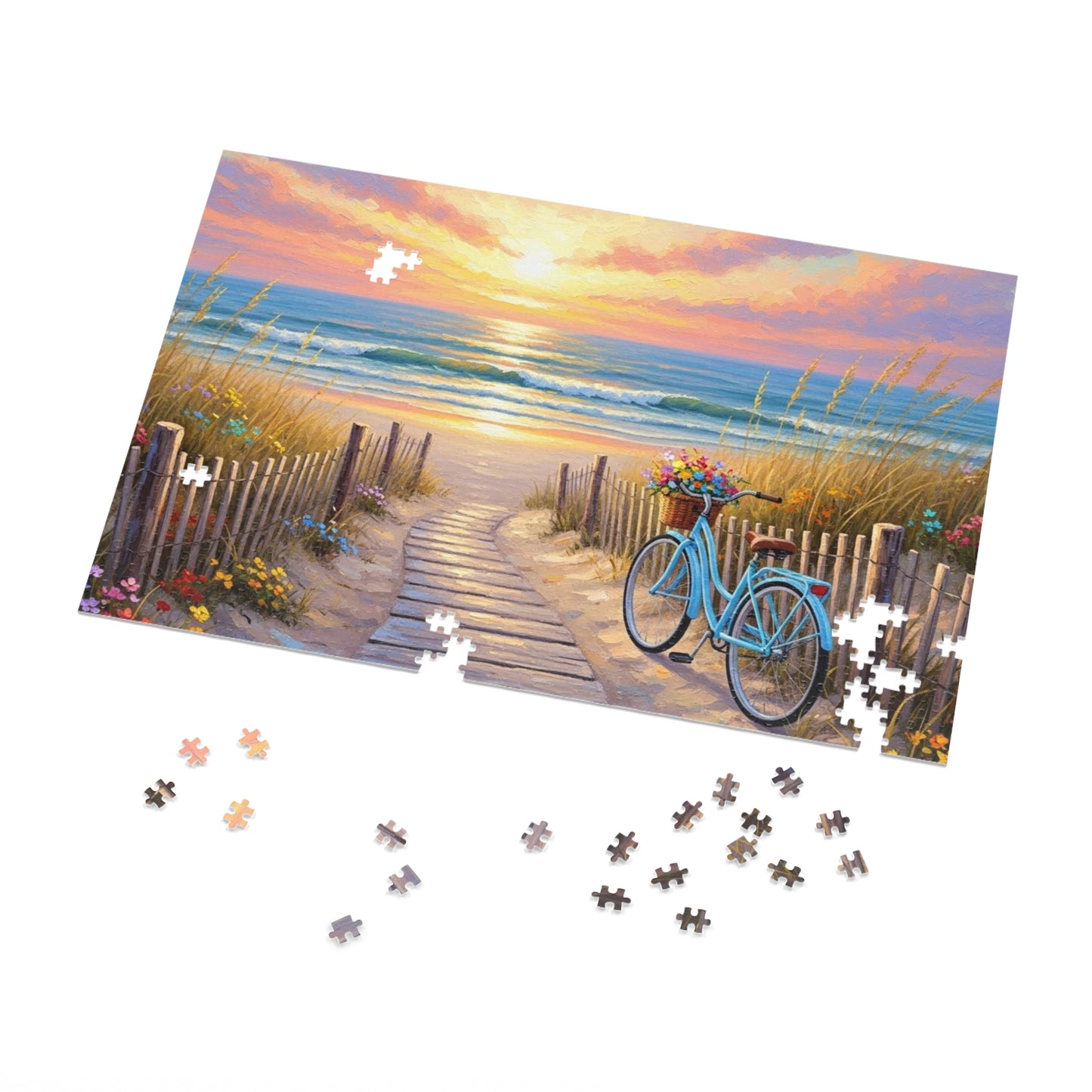 Beach Boardwalk at Sunset Puzzle 🧩 Serene Ocean Landscape Art