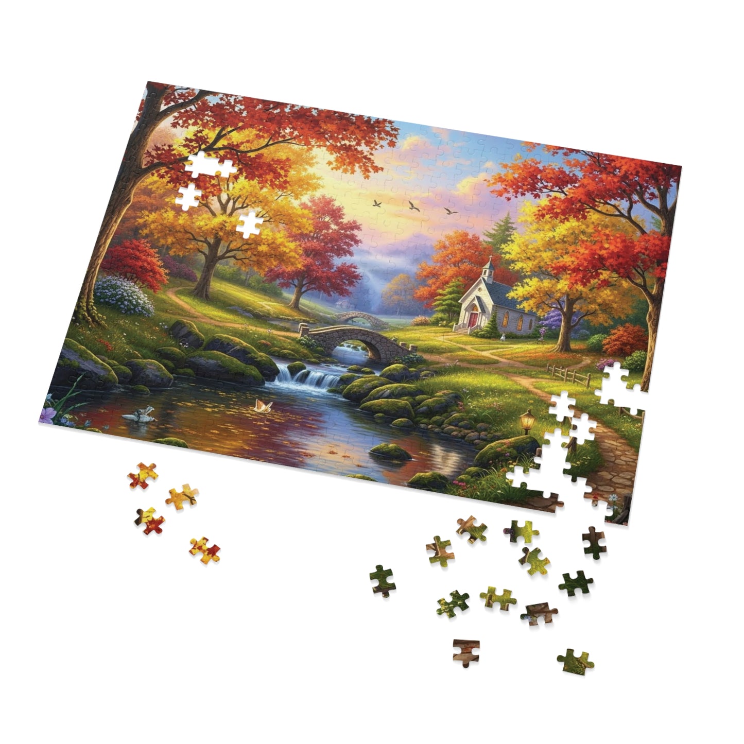 Autumn Chapel Serenity Jigsaw Puzzle