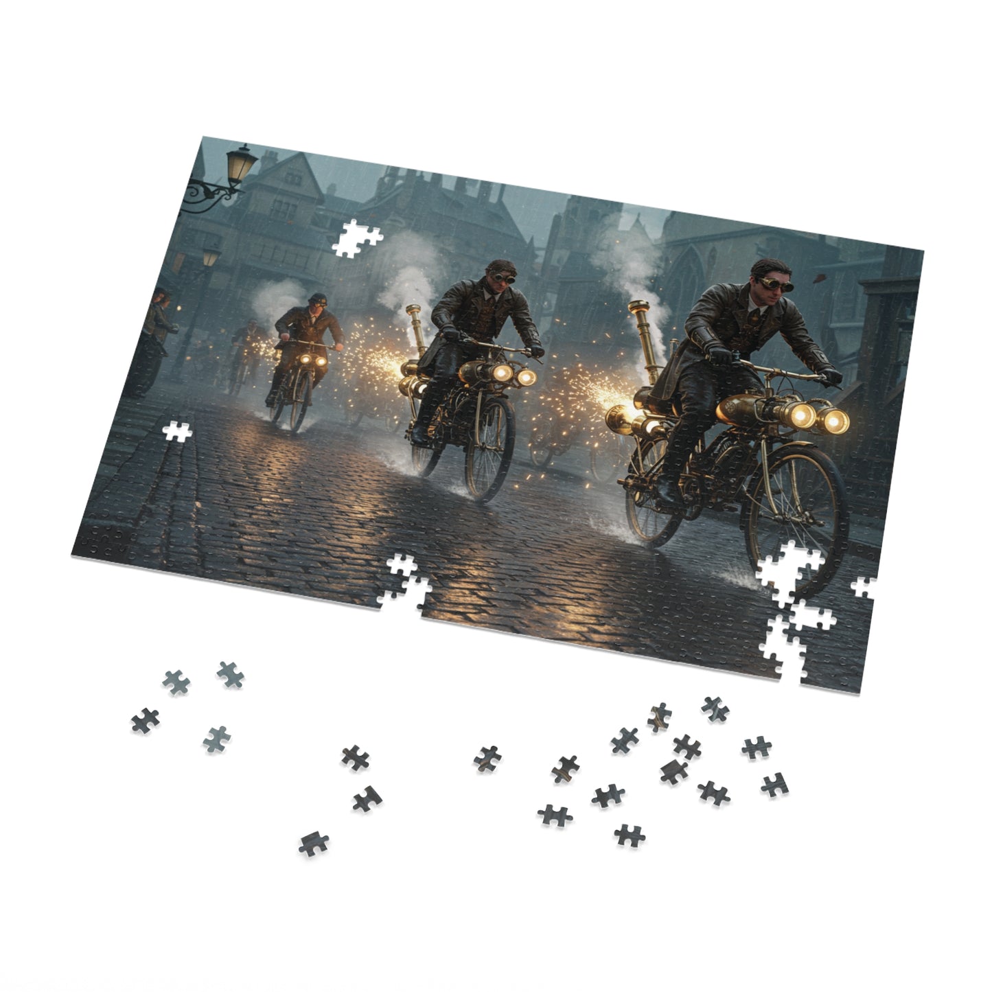 110, 252, 500, 1000, 2000 pcs Steampunk Bicycle Jigsaw Puzzle, Vintage Bike Puzzle, Collectible Puzzle, Retro-Futuristic Bike Puzzle, Victorian Steampunk City Puzzle, Industrial Adventure Jigsaw