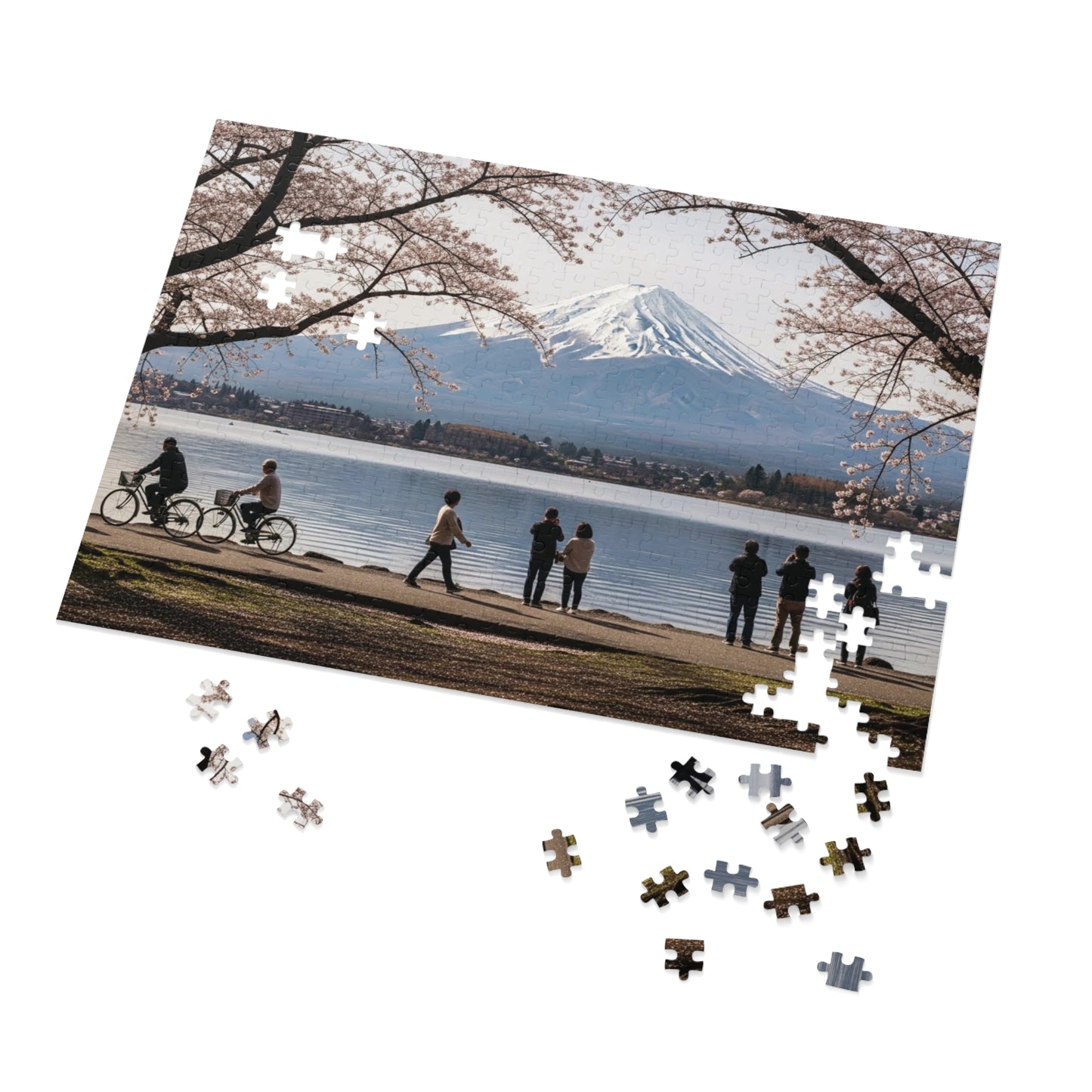 Mount Fuji Cherry Blossom Lake Jigsaw Puzzle 🌸 Snow Capped Peak, Sakura Frames & Serene Japan View