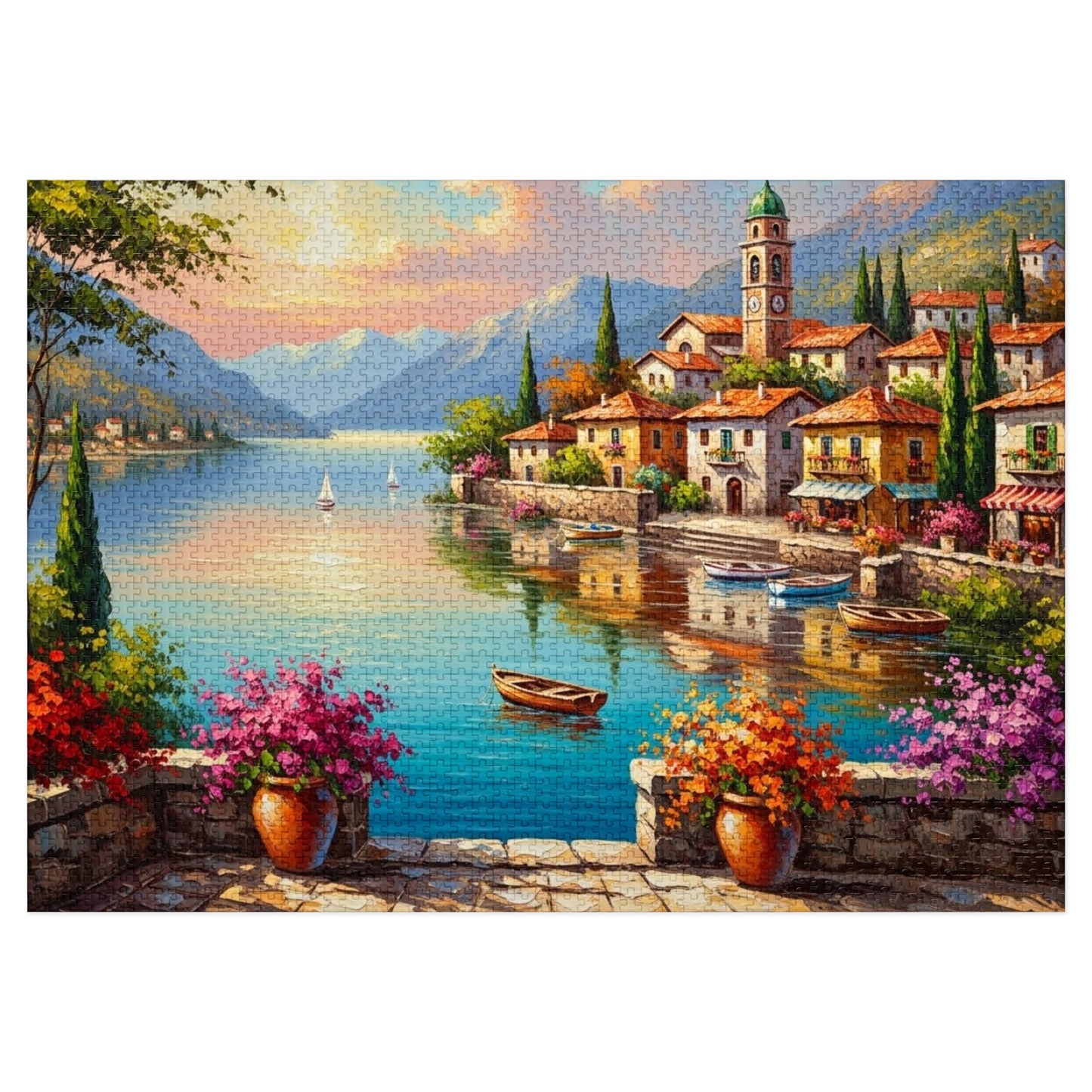 Mediterranean Lakeside Village Jigsaw Puzzle