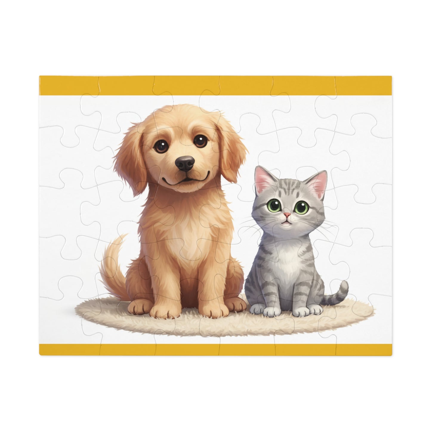 30, 110, 252 Jigsaw Puzzle| Adorable Puppy and Kitten Puzzle | Cute Pet Duo Jigsaw | Whimsical Animal Illustration for Kids & Pet Lovers | Multiple Sizes Available