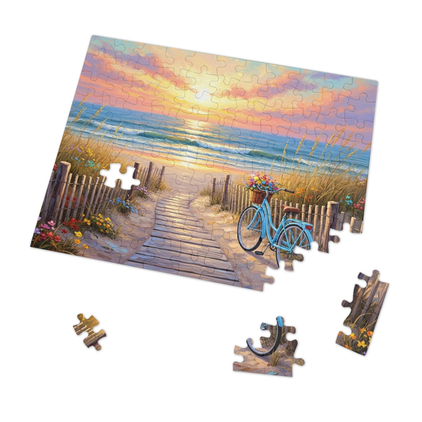 Beach Boardwalk at Sunset Puzzle 🧩 Serene Ocean Landscape Art