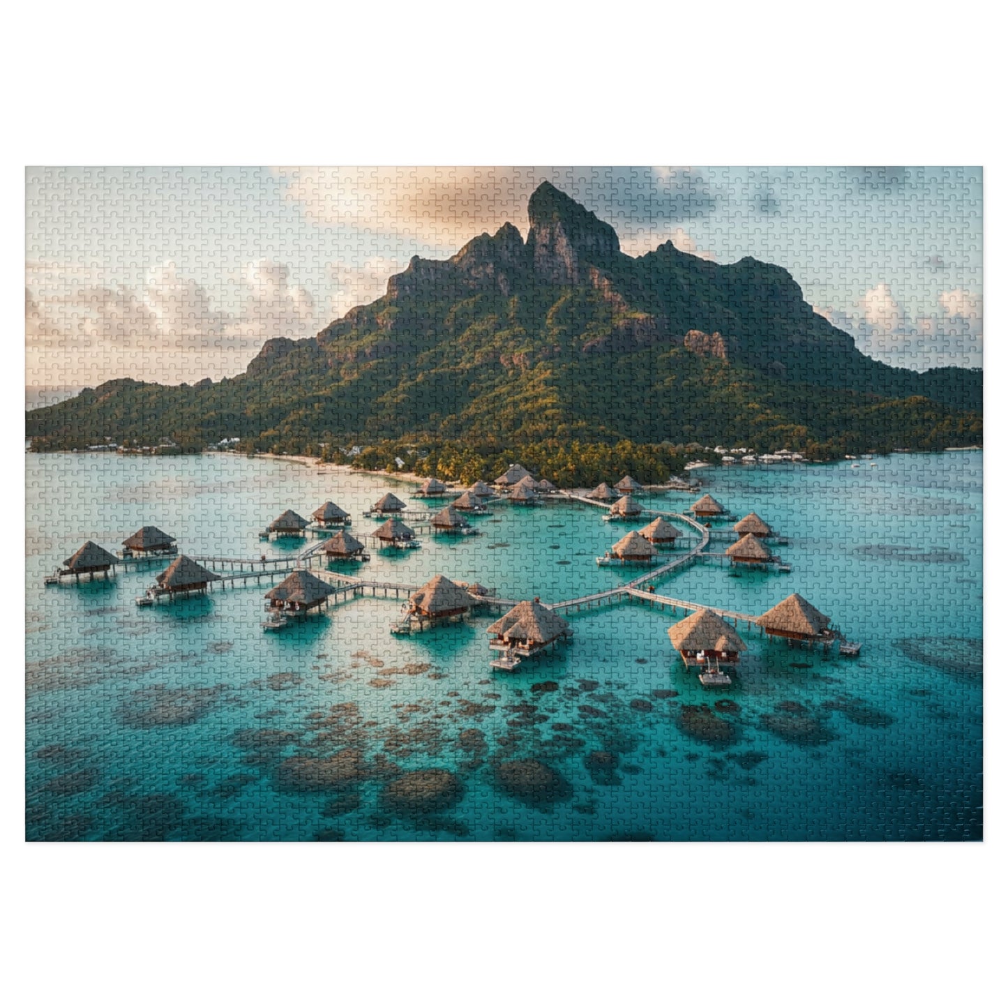 110, 252, 500, 1000, 2000 pcs Tropical Island Jigsaw Puzzle, Scenic Paradise Puzzle, Exotic Vacation Puzzle, Breathtaking Tropical Bay with Overwater Retreats