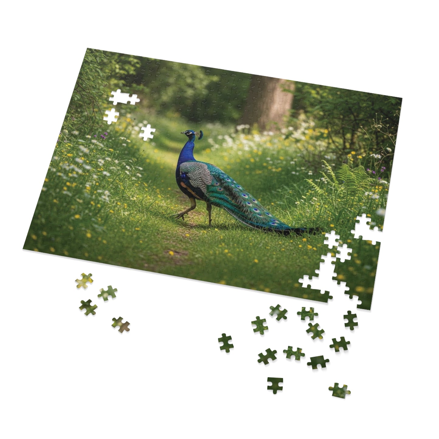 Peacock in Wildflower Garden Jigsaw Puzzle (with Tin) — 500-Piece Nature Puzzle Gift