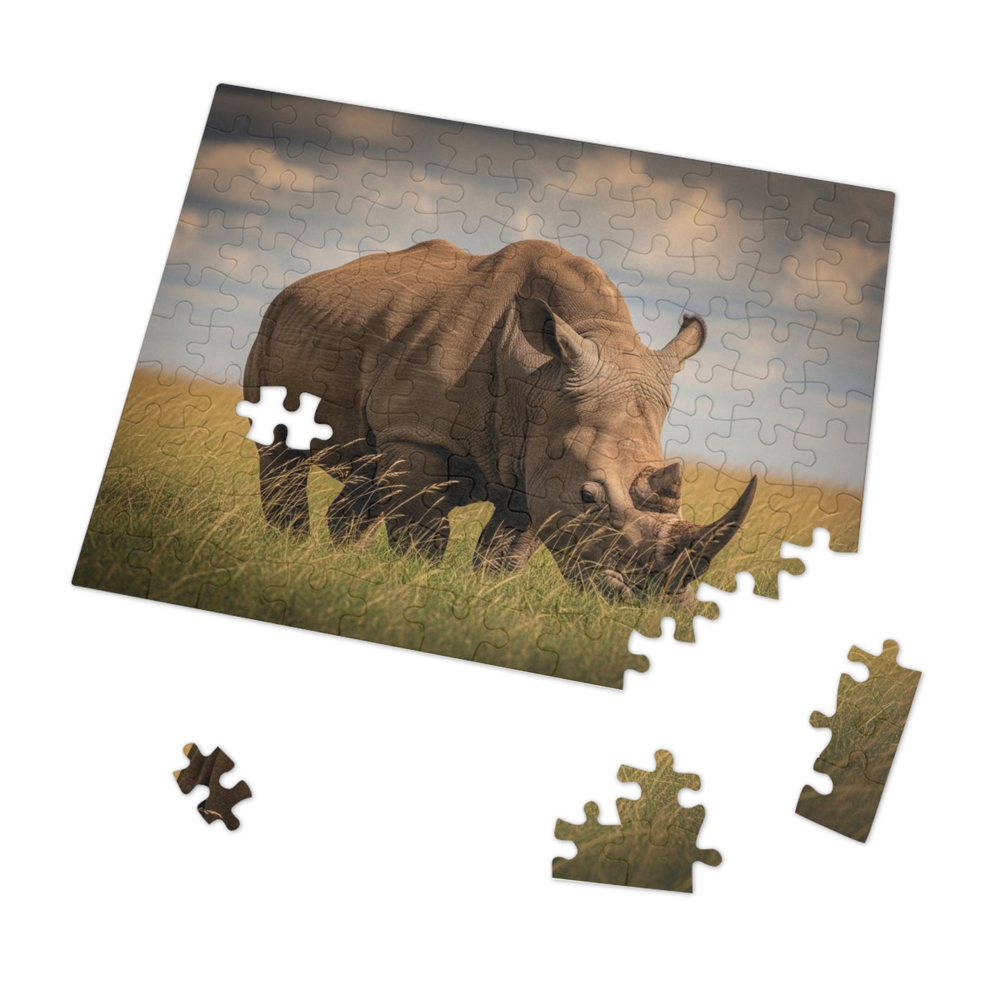 Rhinoceros Savannah Jigsaw Puzzle Majestic African Wildlife Nature Art