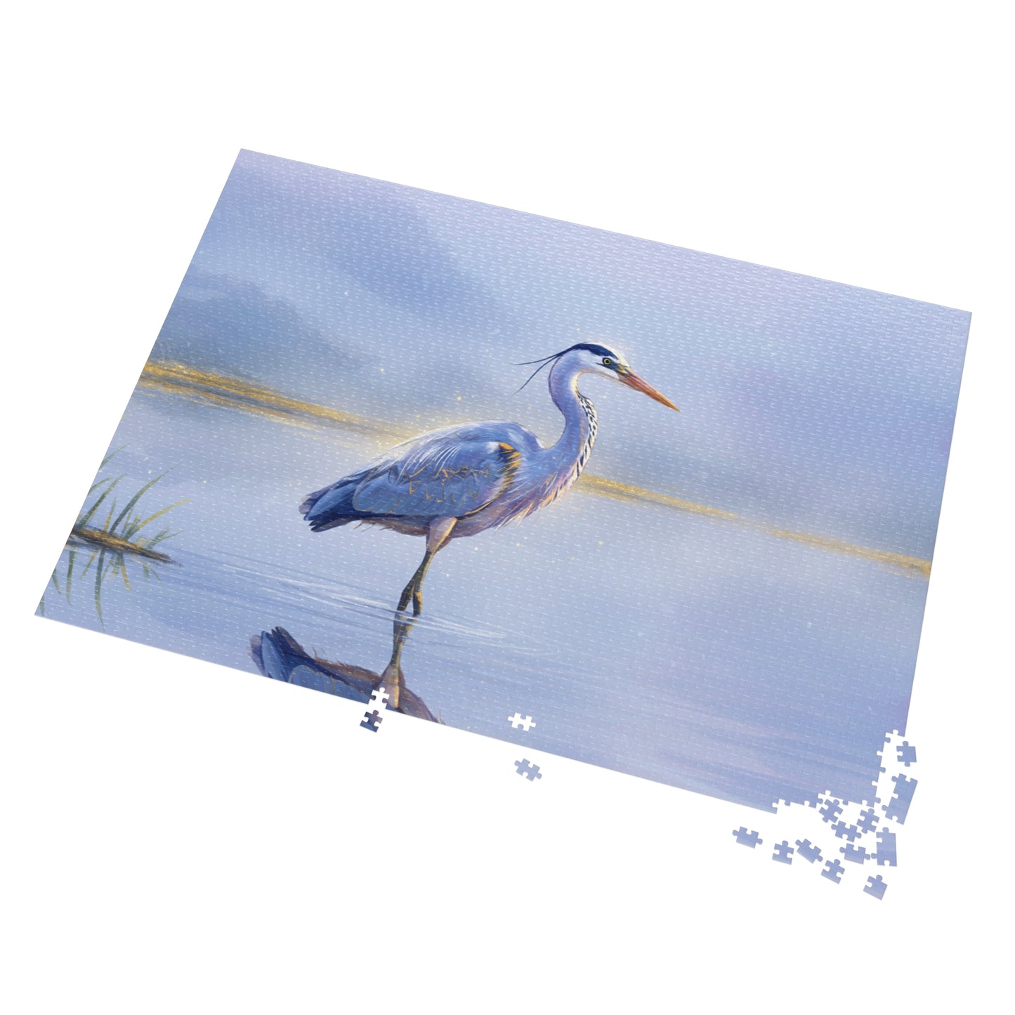 110, 252, 500, 1000, 2000 pc Heron Lake Jigsaw Puzzle, Elegant Bird Standing in Tranquil Waters, Peaceful Nature Puzzle, Tranquil Bird Puzzle