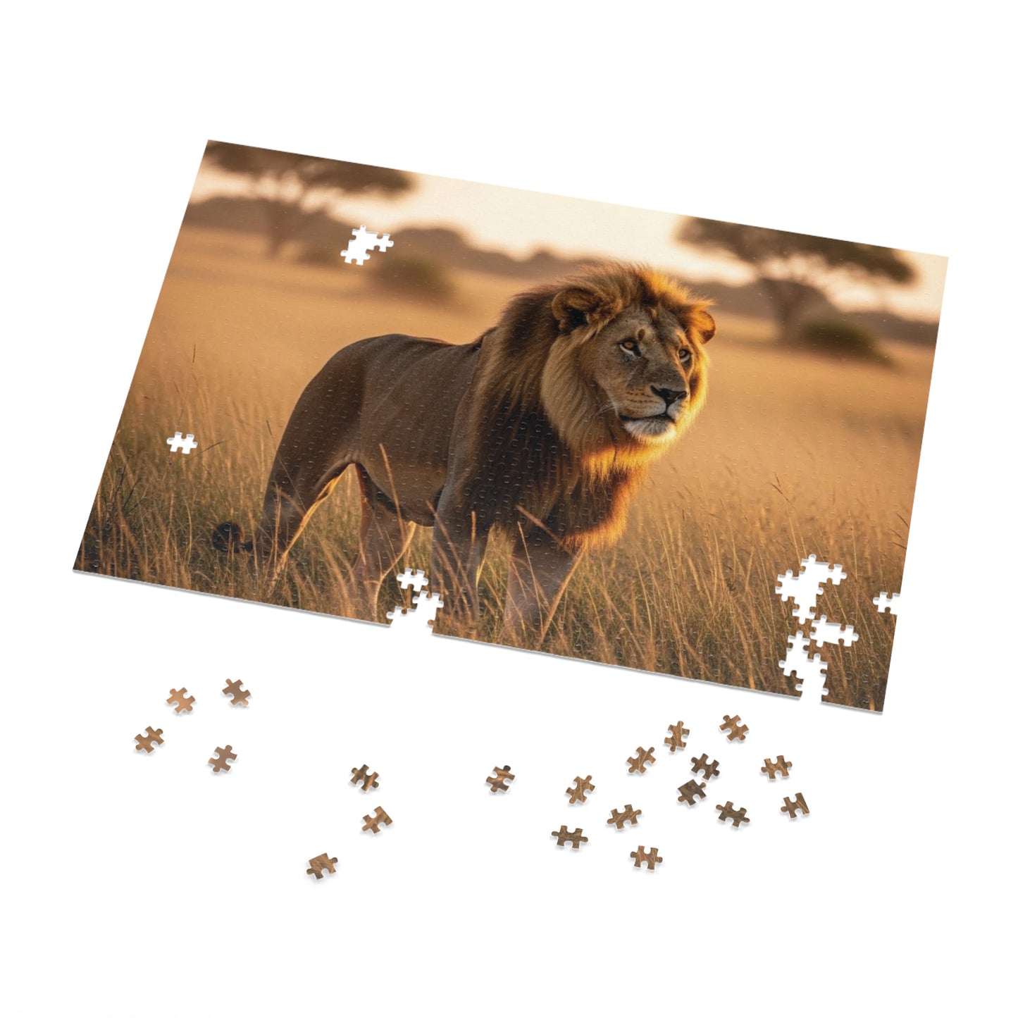 Lion in Golden Savanna Jigsaw Puzzle (with Tin)