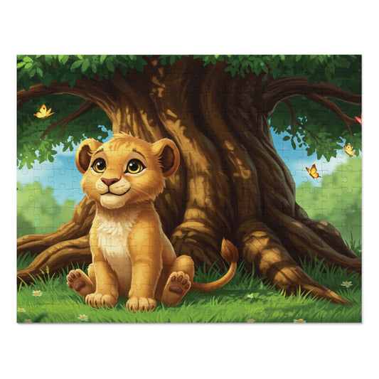30, 110, 252, 500 Adorable Lion Cub Jigsaw Puzzle with Tin, Little Lion Under the Tree – Nature Puzzle for Children & Animal Lovers, Whimsical Wildlife for Kids & Families