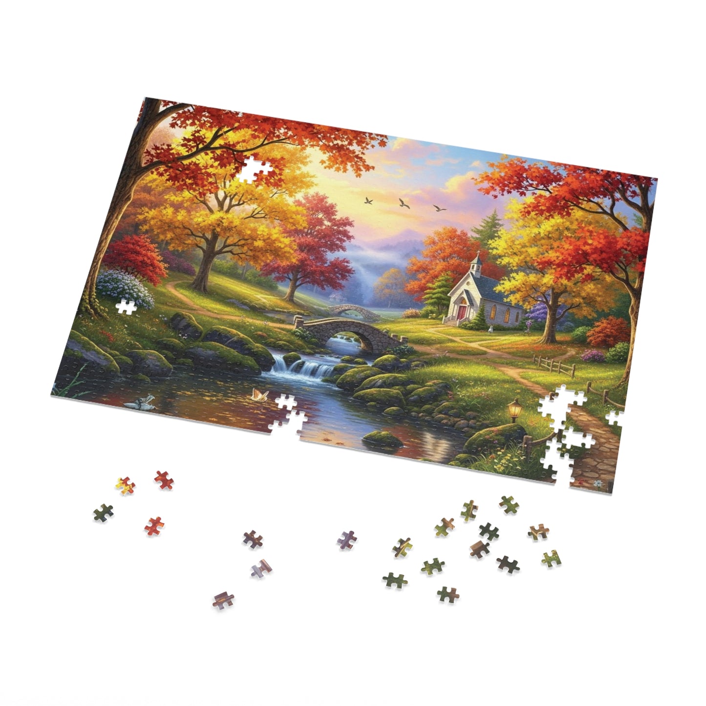 Autumn Chapel Serenity Jigsaw Puzzle
