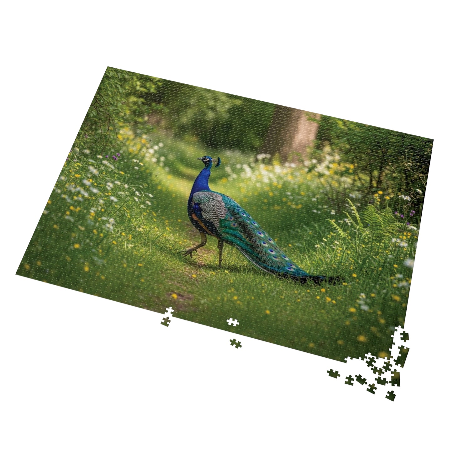 Peacock in Wildflower Garden Jigsaw Puzzle (with Tin) — 500-Piece Nature Puzzle Gift