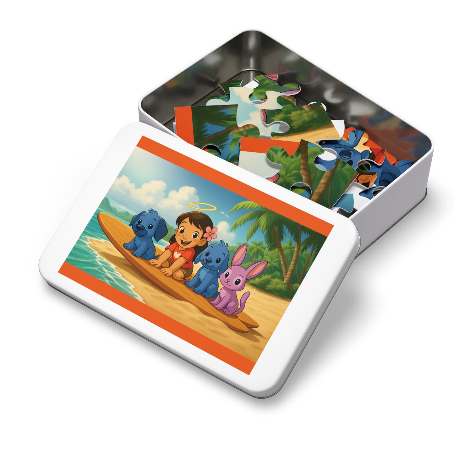 30, 110, 252, 500 Tropical Island Friends Puzzle, Wholesome Surfboard Companions Jigsaw, Adorable Island Adventure Puzzle, Bright Ocean Friends Puzzle