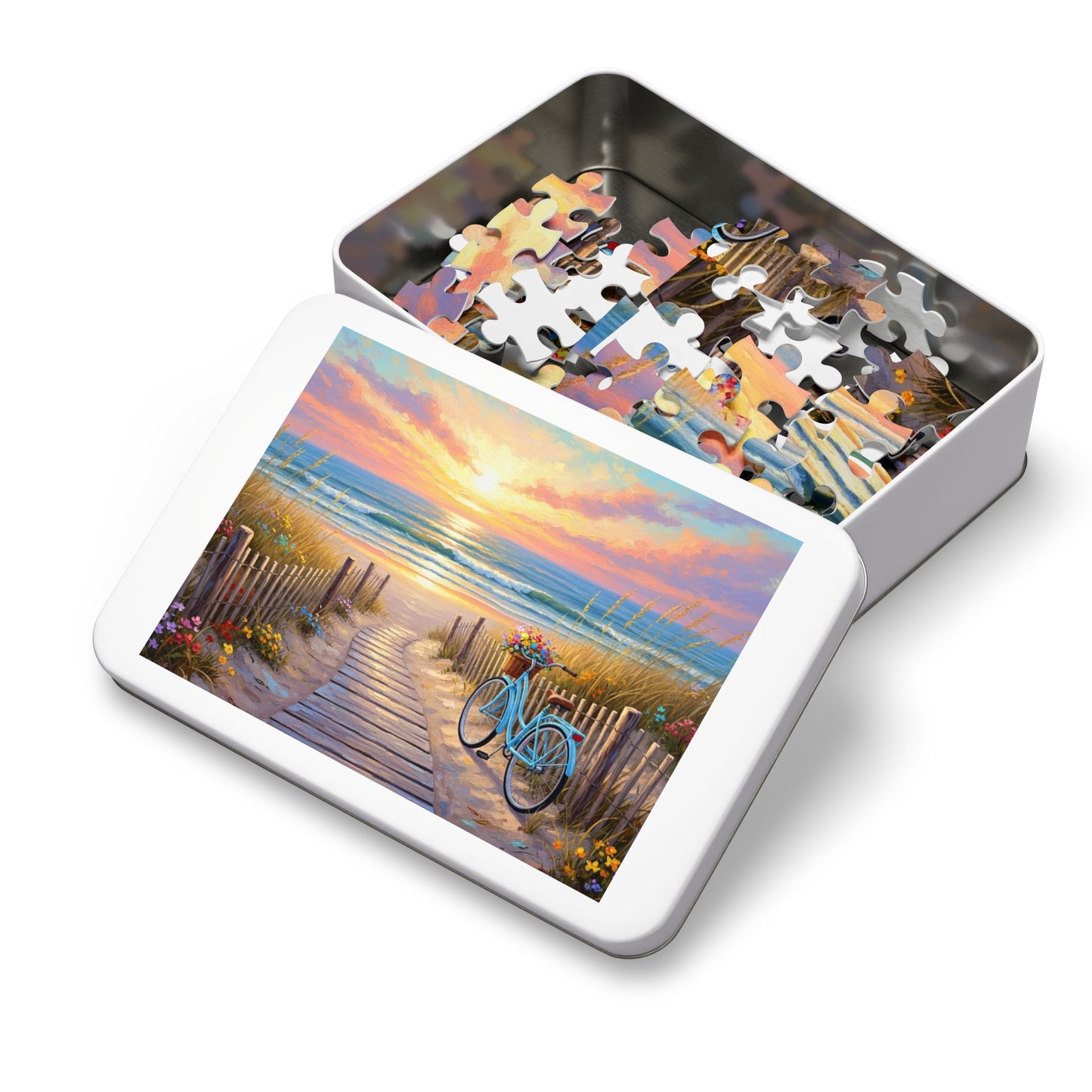 Beach Boardwalk at Sunset Puzzle 🧩 Serene Ocean Landscape Art