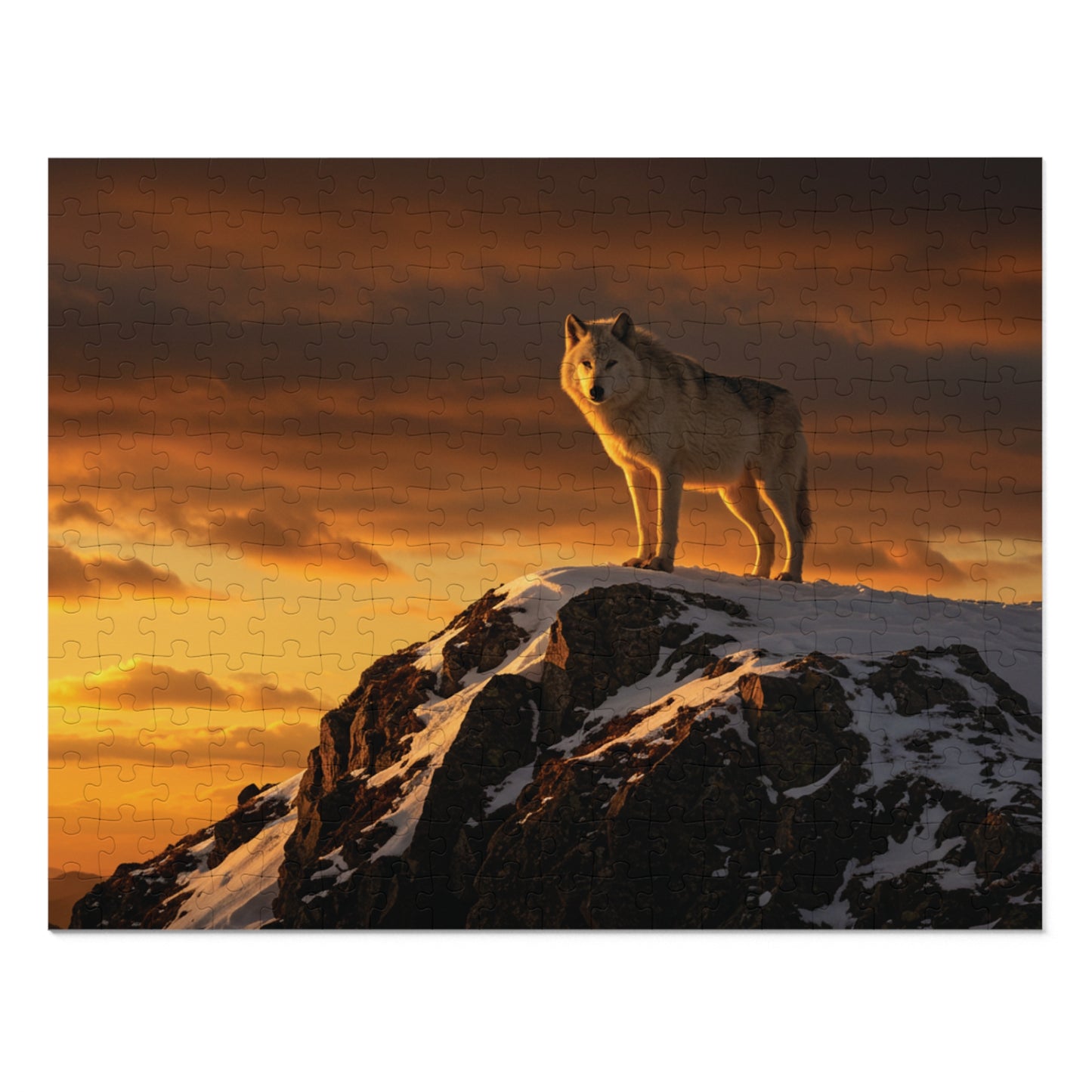 110, 252, 500, 1000, 5000 Wolf Mountain Jigsaw Puzzle with Tin, Lone Wolf at Sunset, Wild Wolf on Snowy Peak, Sunset Wolf Puzzle, Arctic Wolf on Rocky Summit, Wolf in the Wilderness