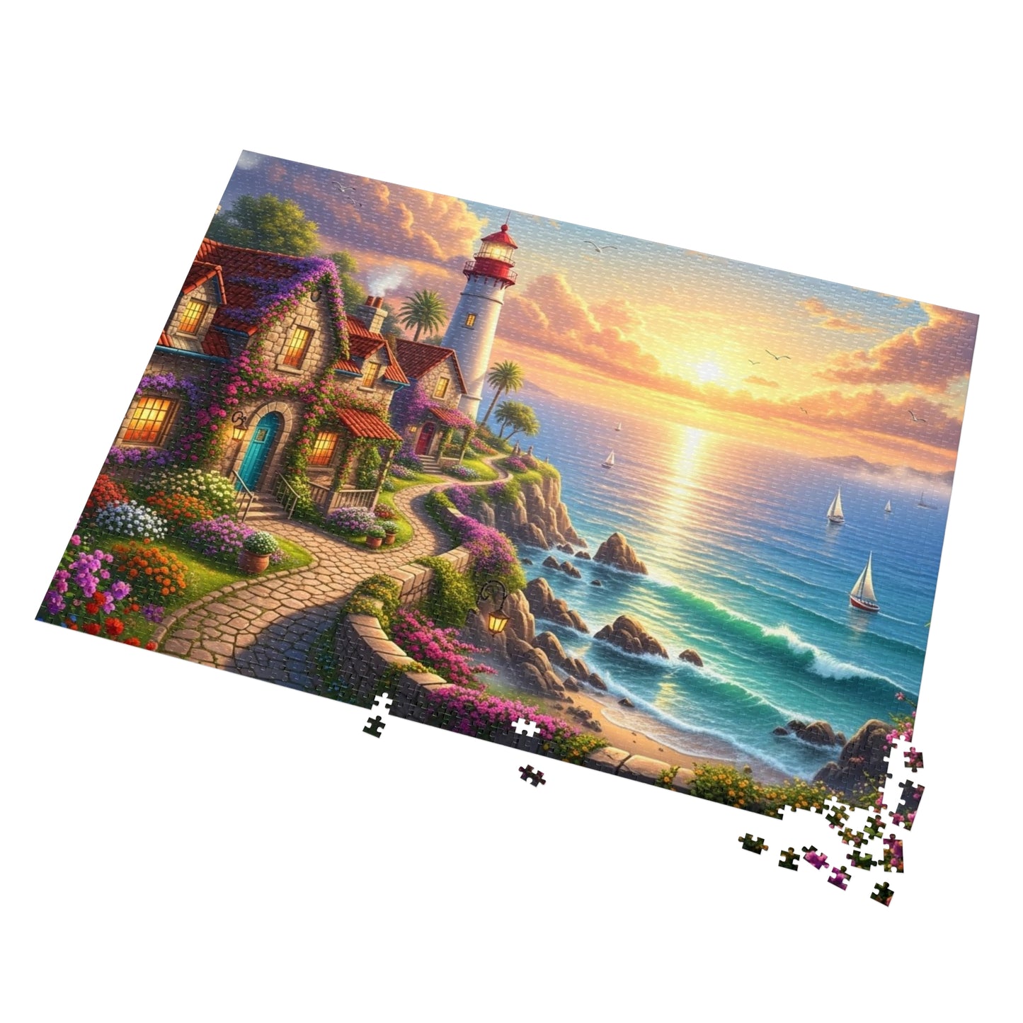 Coastal Lighthouse Sunset Jigsaw Puzzle