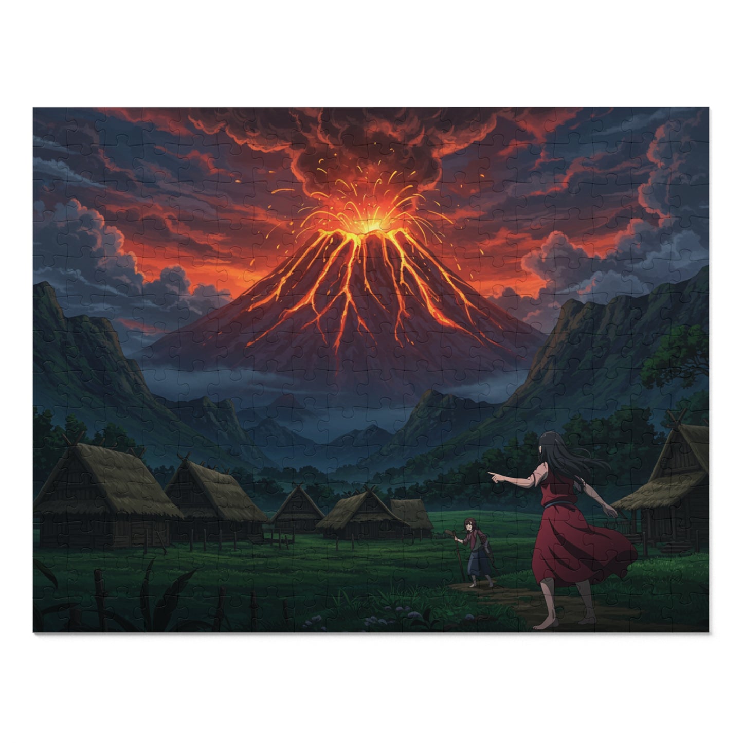 110, 252, 500, 1000 pcs Volcano Eruption Jigsaw Puzzle, Explosive Landscape Puzzle, Lava Flow and Smoke Over Mountainous Horizon