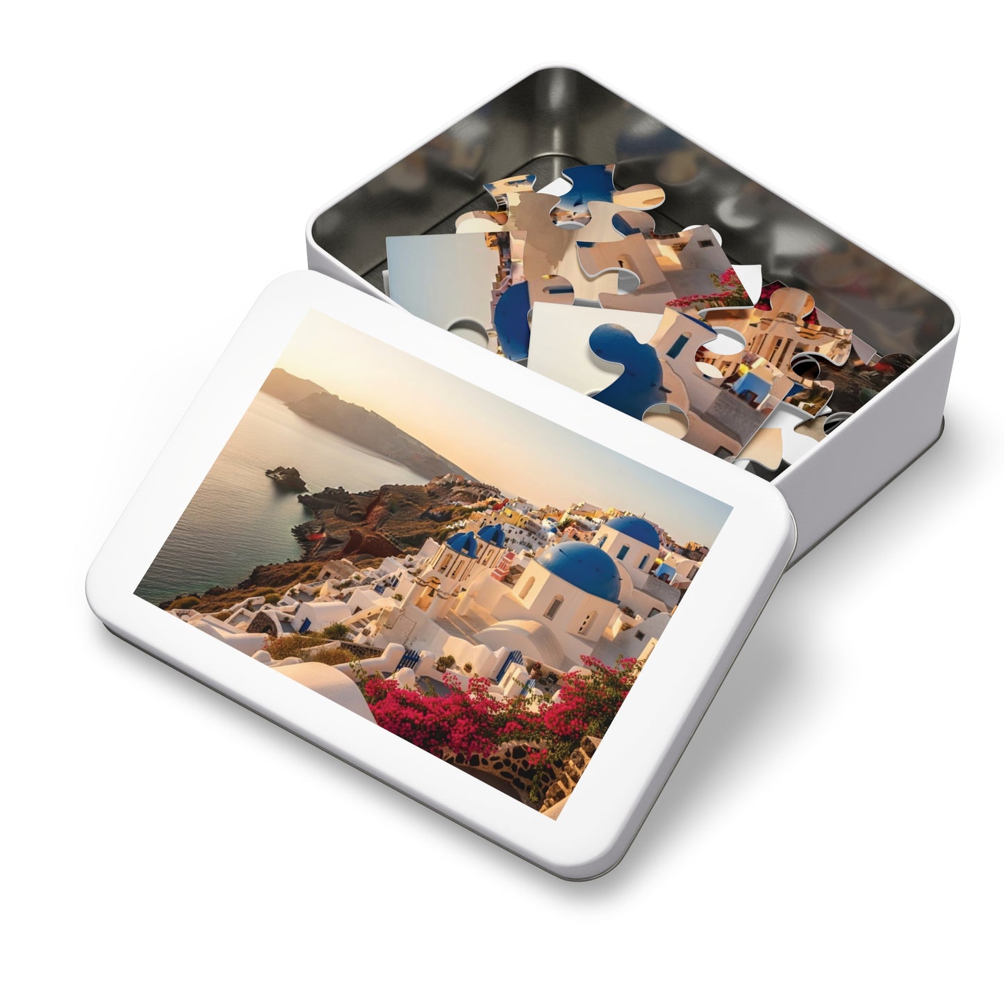 Santorini Sunset Cliffside Jigsaw Puzzle ☀️ Blue Domes Over the Aegean Sea