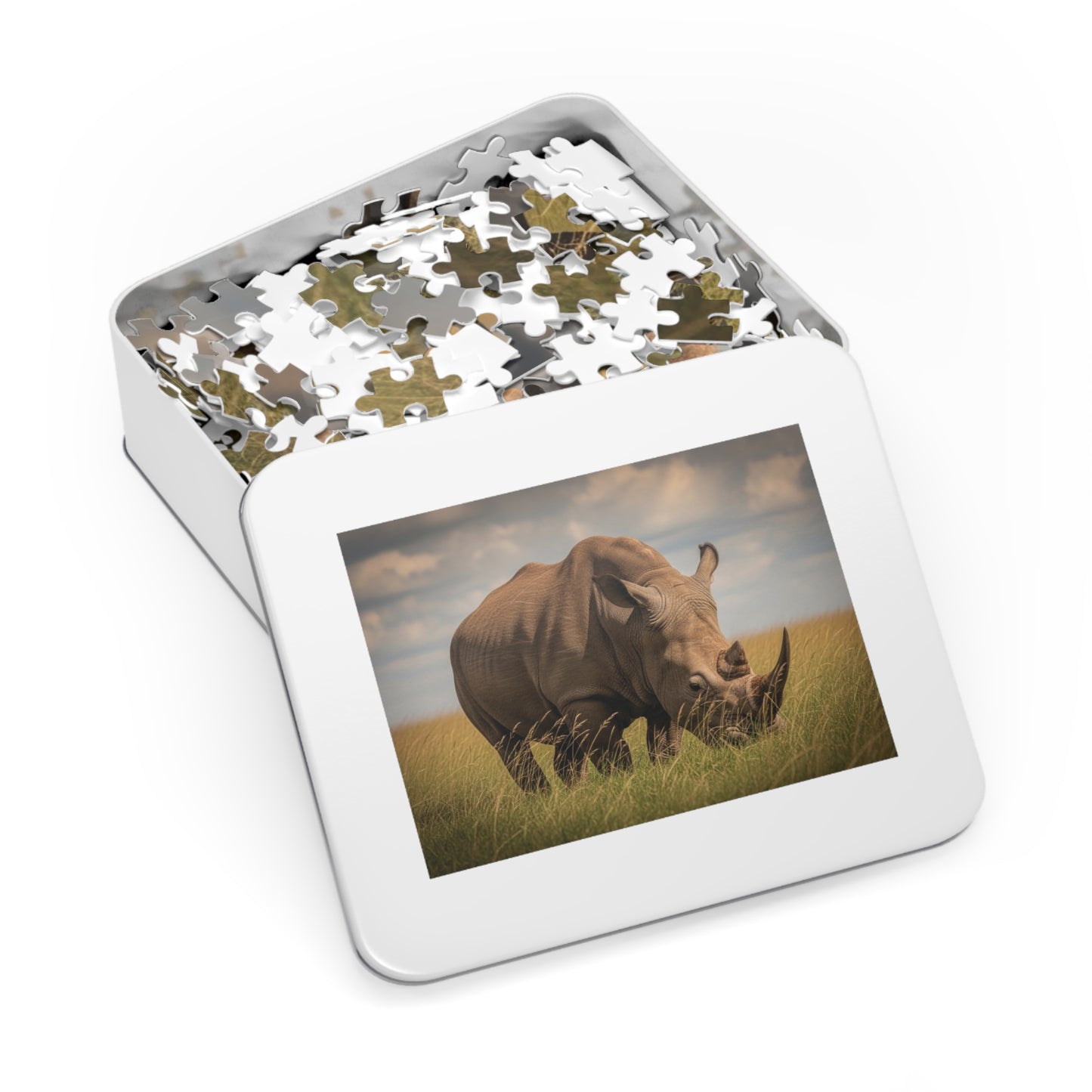 Rhinoceros Savannah Jigsaw Puzzle Majestic African Wildlife Nature Art