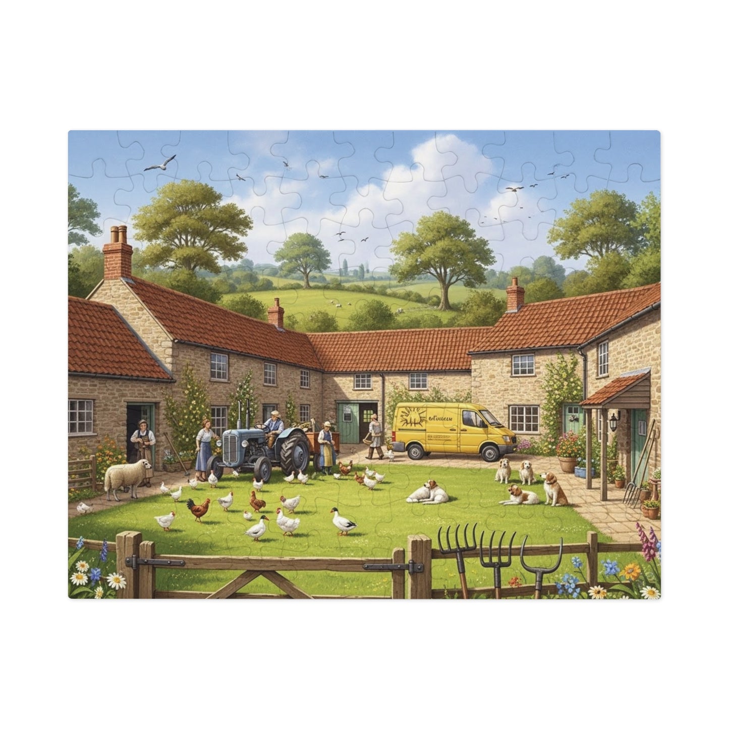 Countryside Village Farm Jigsaw Puzzle with Dogs Chickens and Sheep
