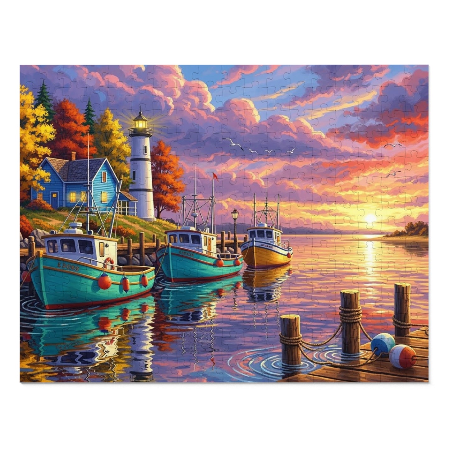 Autumn Harbor Lighthouse Jigsaw Puzzle