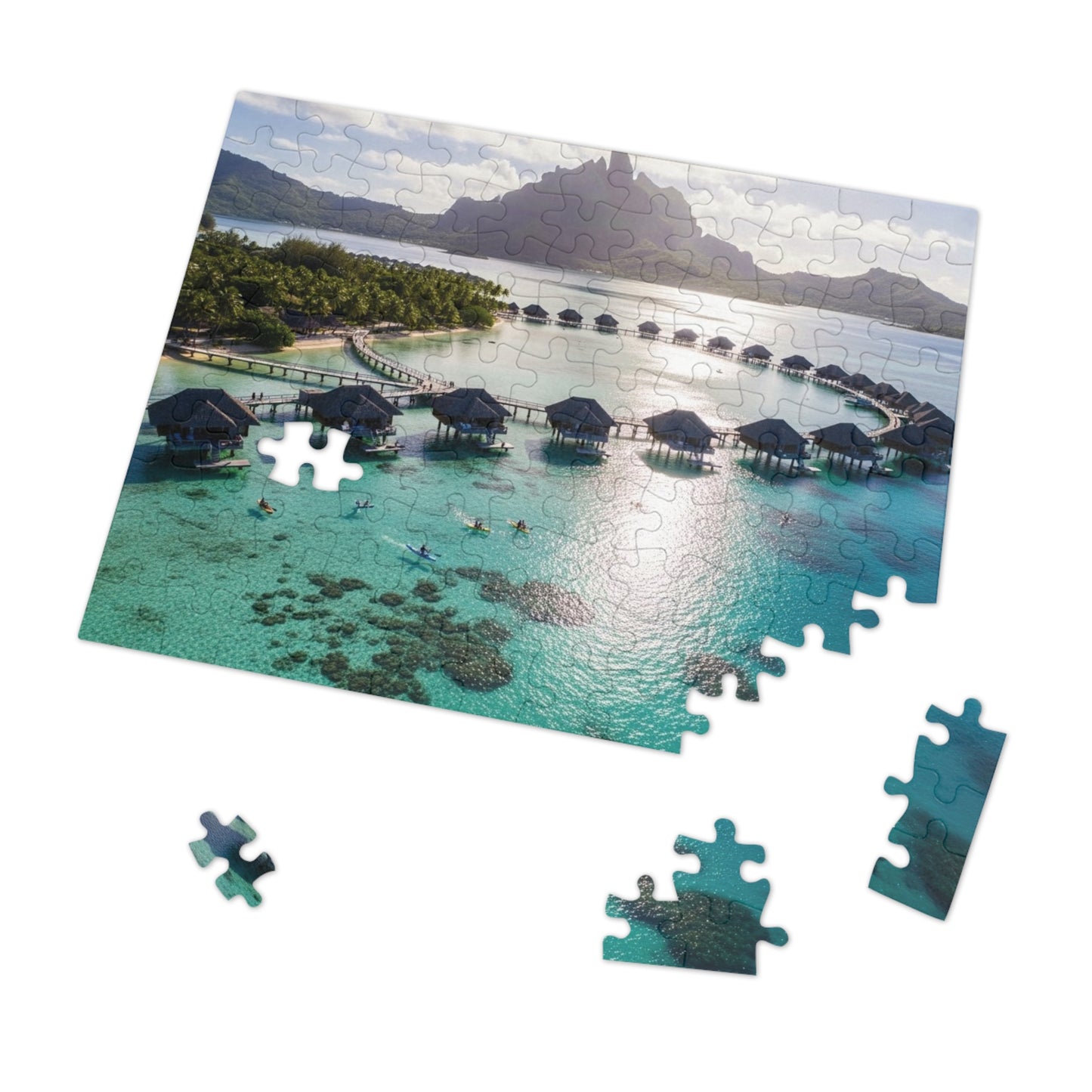 Bora Bora Overwater Bungalows Jigsaw Puzzle 🌴 Crystal Lagoon, Tropical Island Paradise & Luxury Resort View