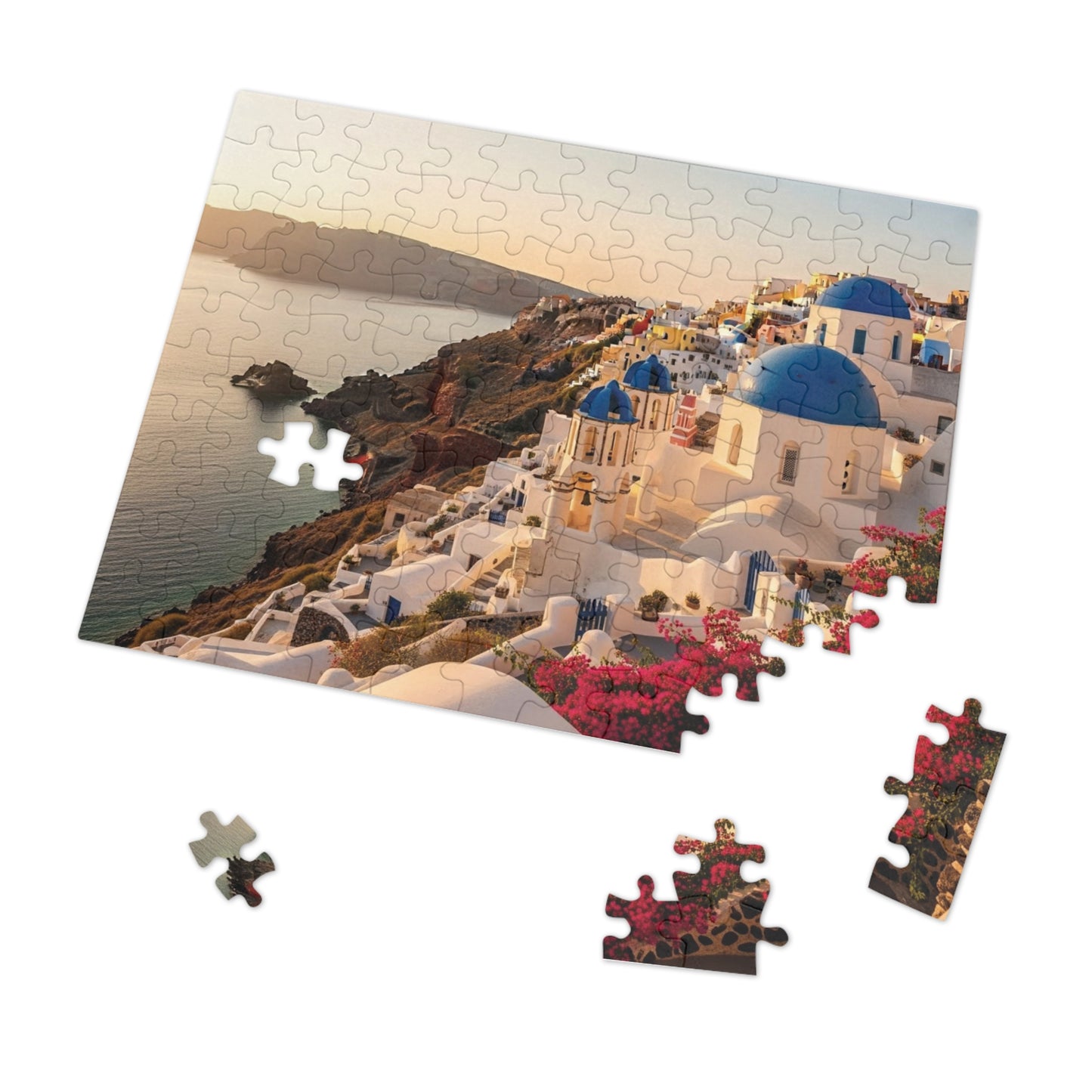 Santorini Sunset Cliffside Jigsaw Puzzle ☀️ Blue Domes Over the Aegean Sea