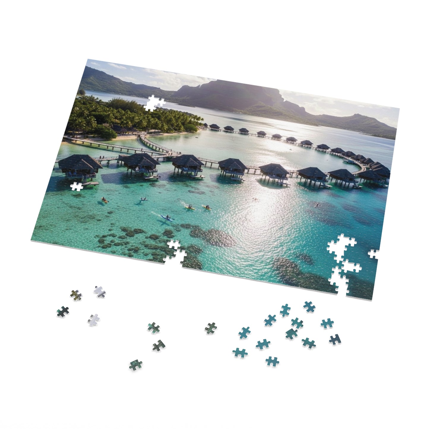 Bora Bora Overwater Bungalows Jigsaw Puzzle 🌴 Crystal Lagoon, Tropical Island Paradise & Luxury Resort View