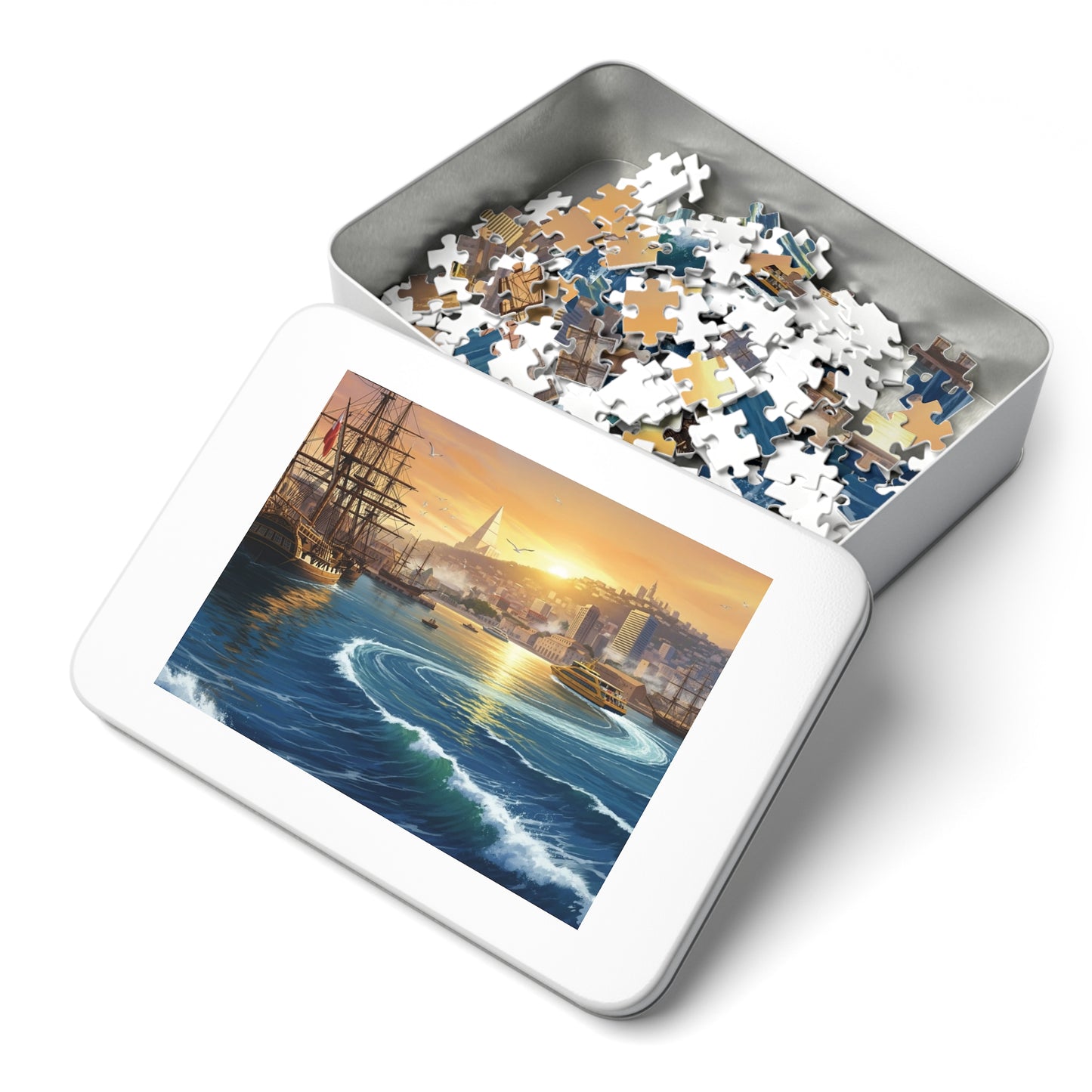 Sunset Harbor Jigsaw Puzzle |  Coastal City Sailing