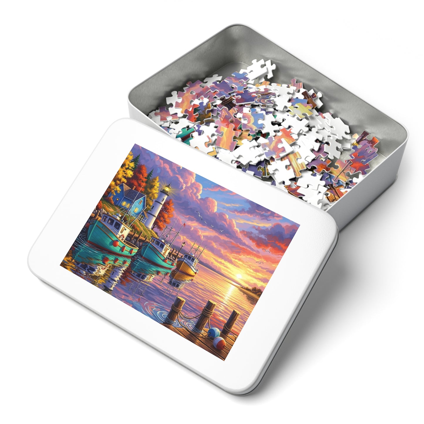Autumn Harbor Lighthouse Jigsaw Puzzle